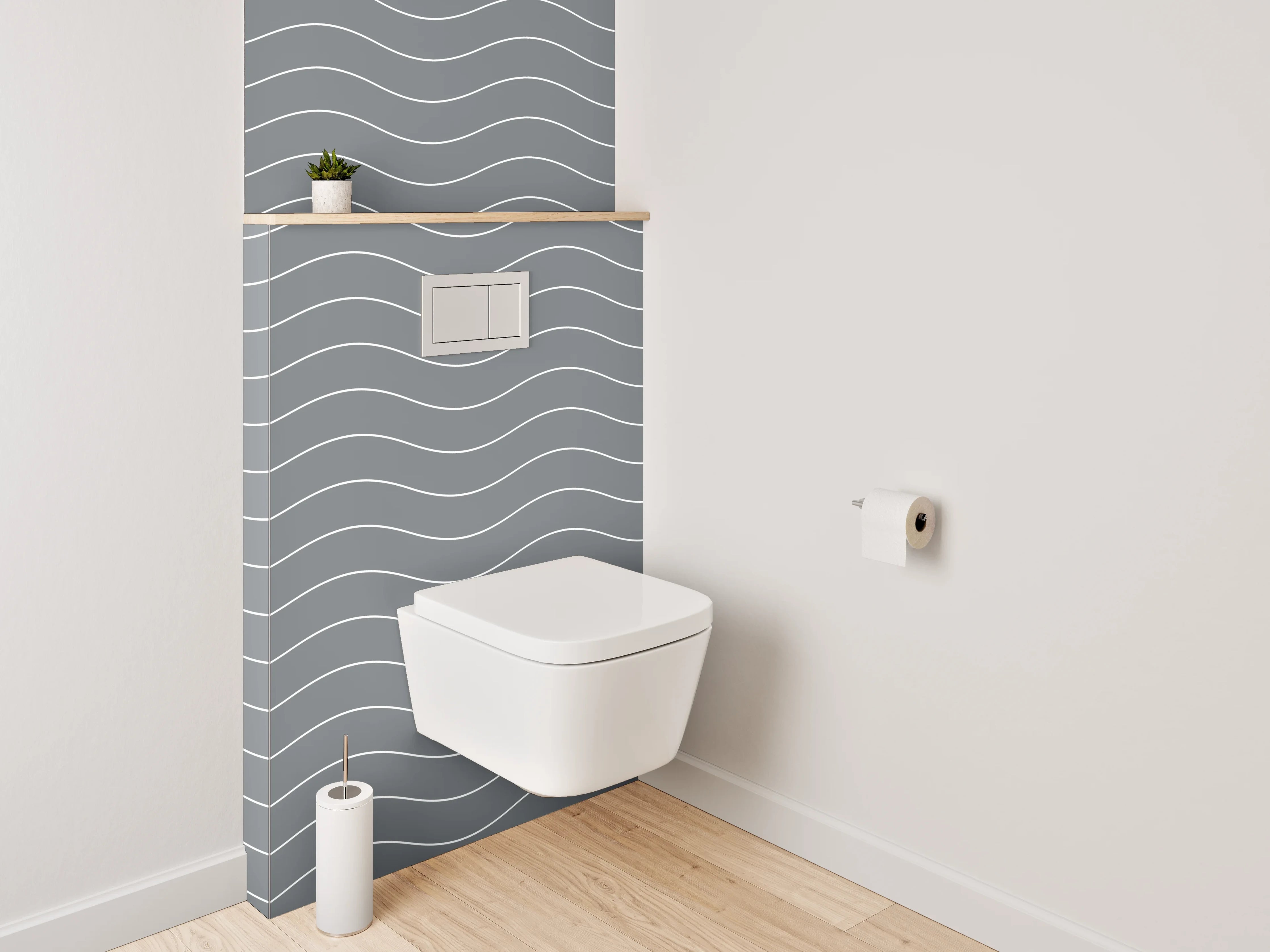 WC-Rückwand - Modernes Wellenmuster Grau Weiß