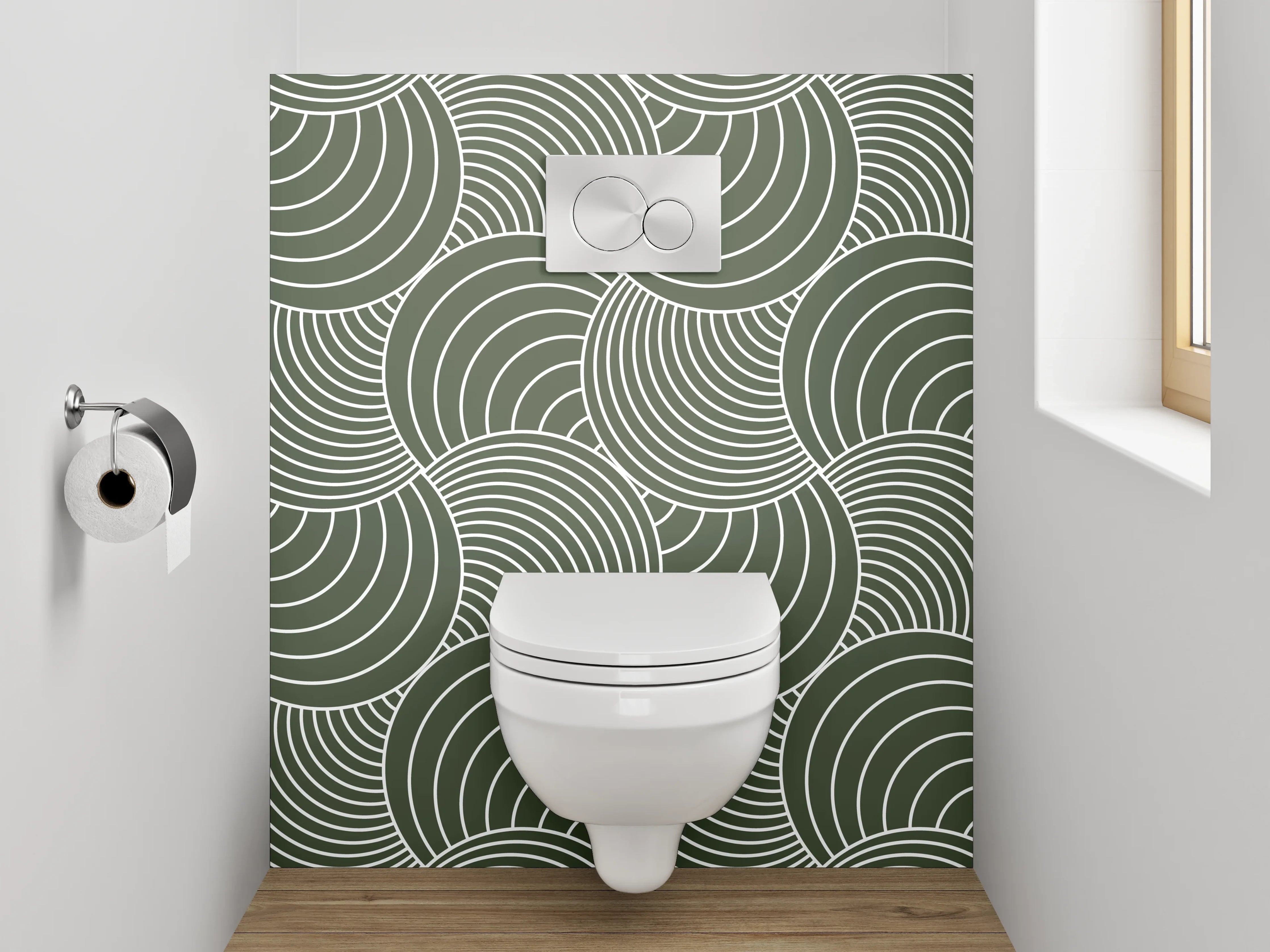 WC-Rückwand - Modernes Wellenmuster Retro Grün Weiß