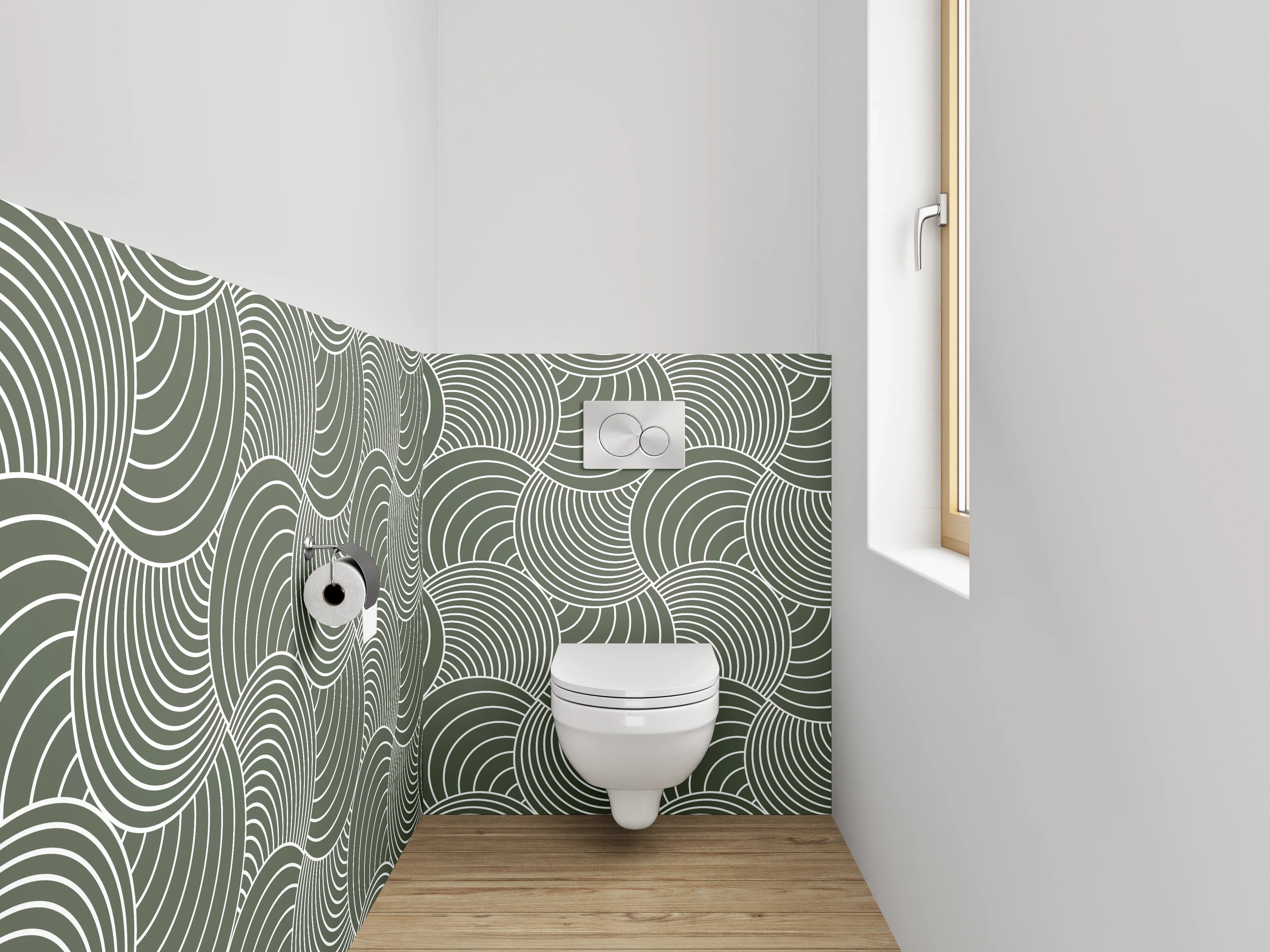 WC-Rückwand - Modernes Wellenmuster Retro Grün Weiß