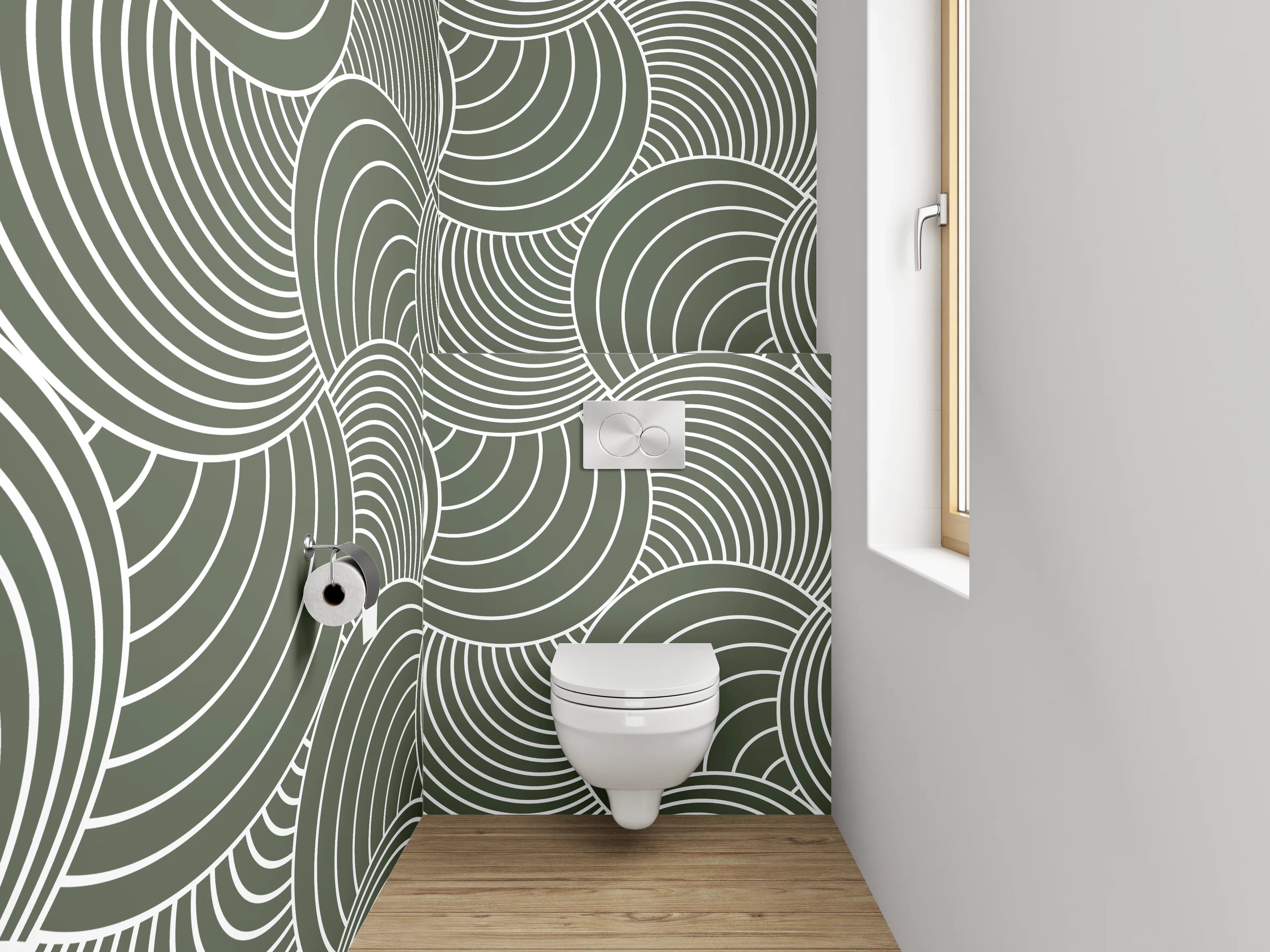 WC-Rückwand - Modernes Wellenmuster Retro Grün Weiß