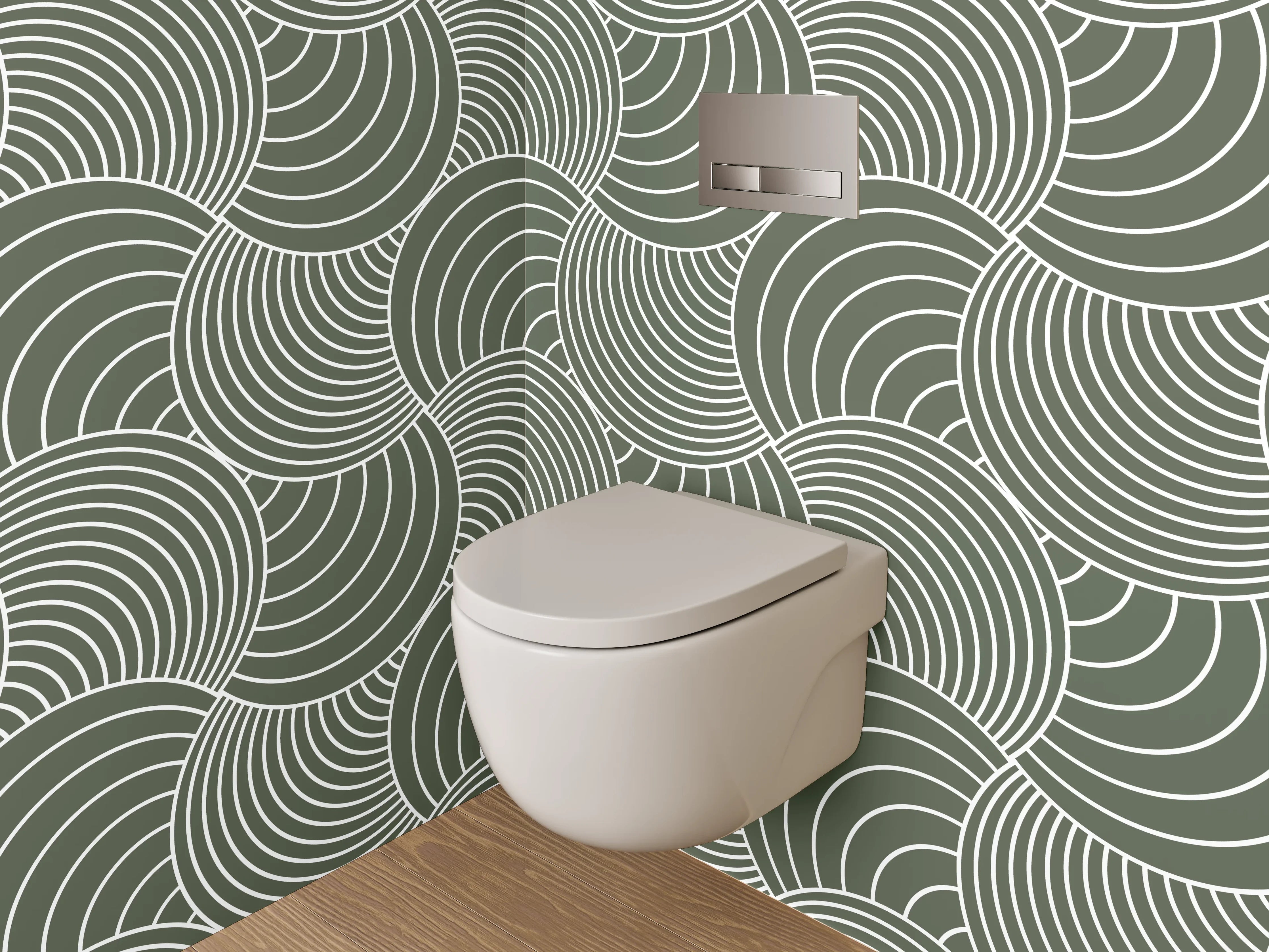 WC-Rückwand - Modernes Wellenmuster Retro Grün Weiß