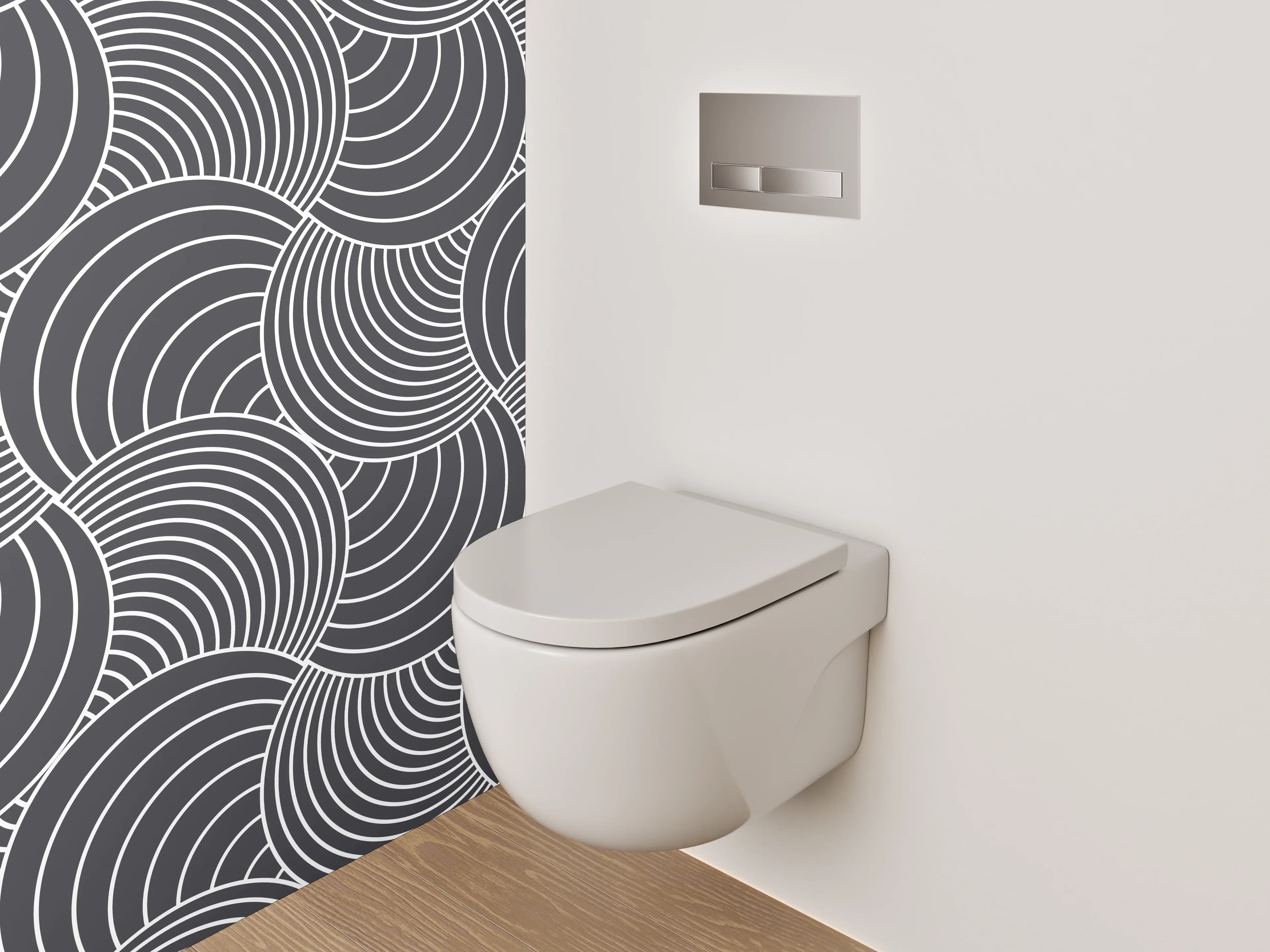 WC-Rückwand - Modernes Wellenmuster Schwarz-Weiß