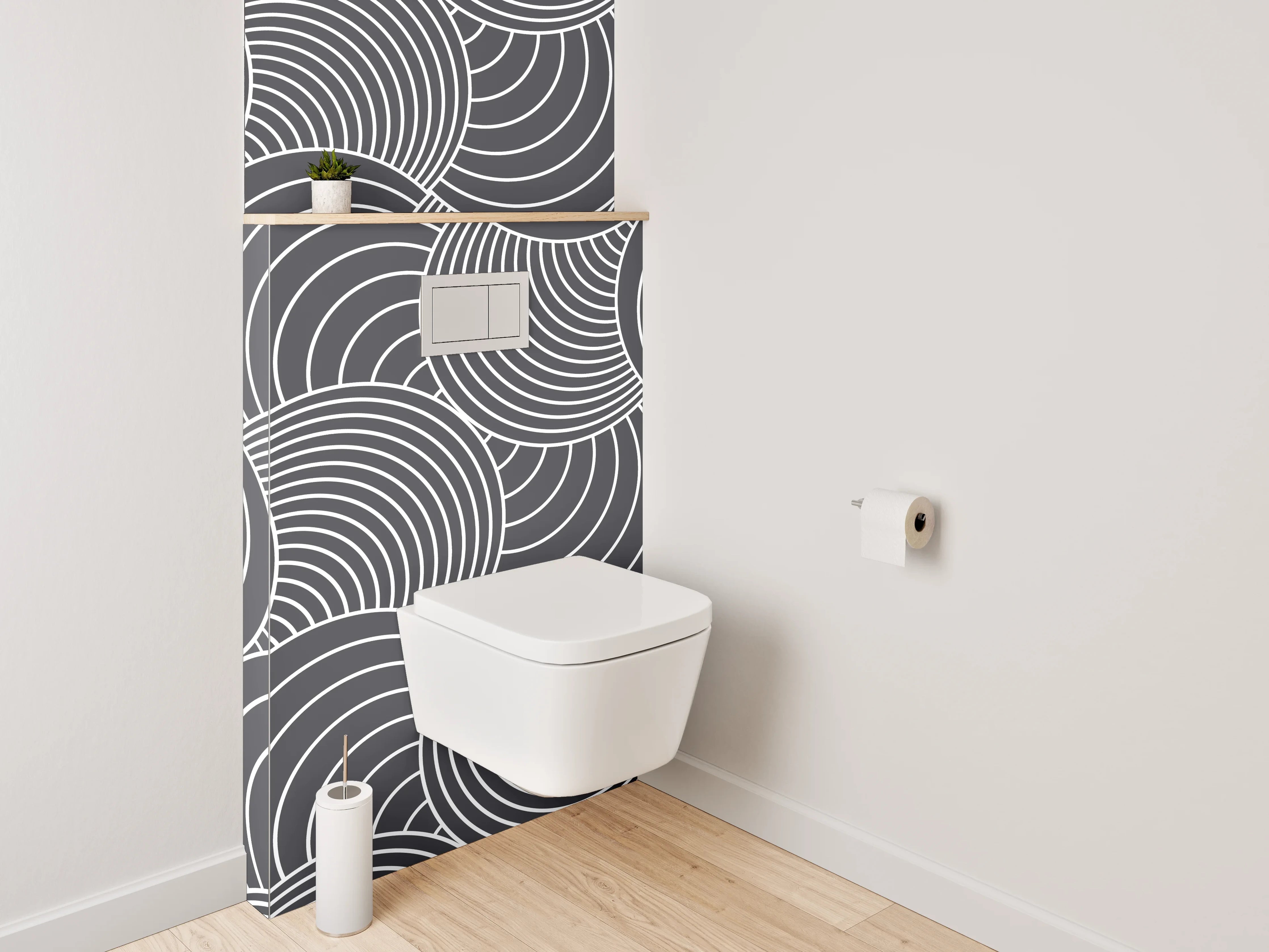 WC-Rückwand - Modernes Wellenmuster Schwarz-Weiß
