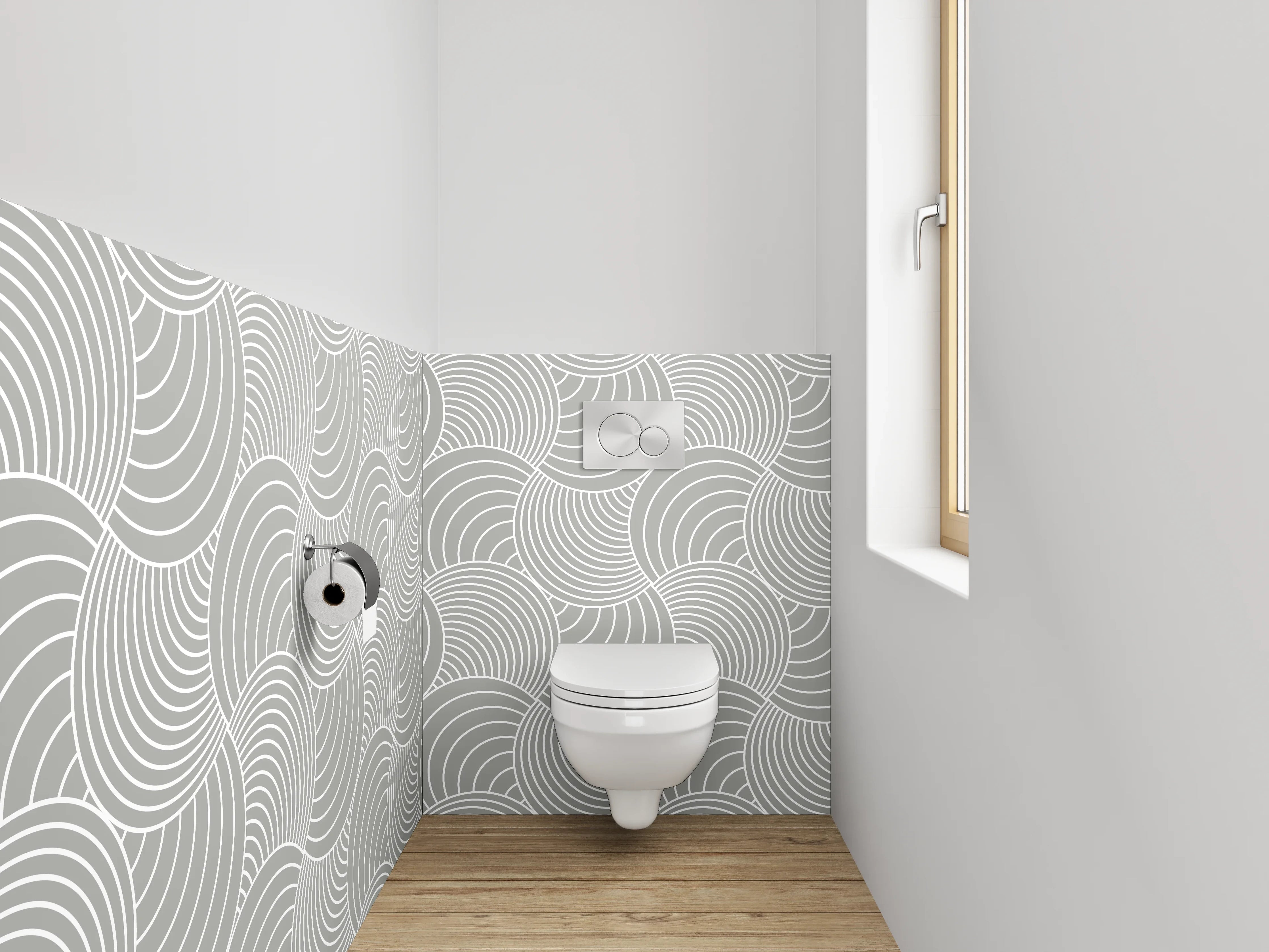 WC-Rückwand - Modernes Wellenmuster Weiß-Grau