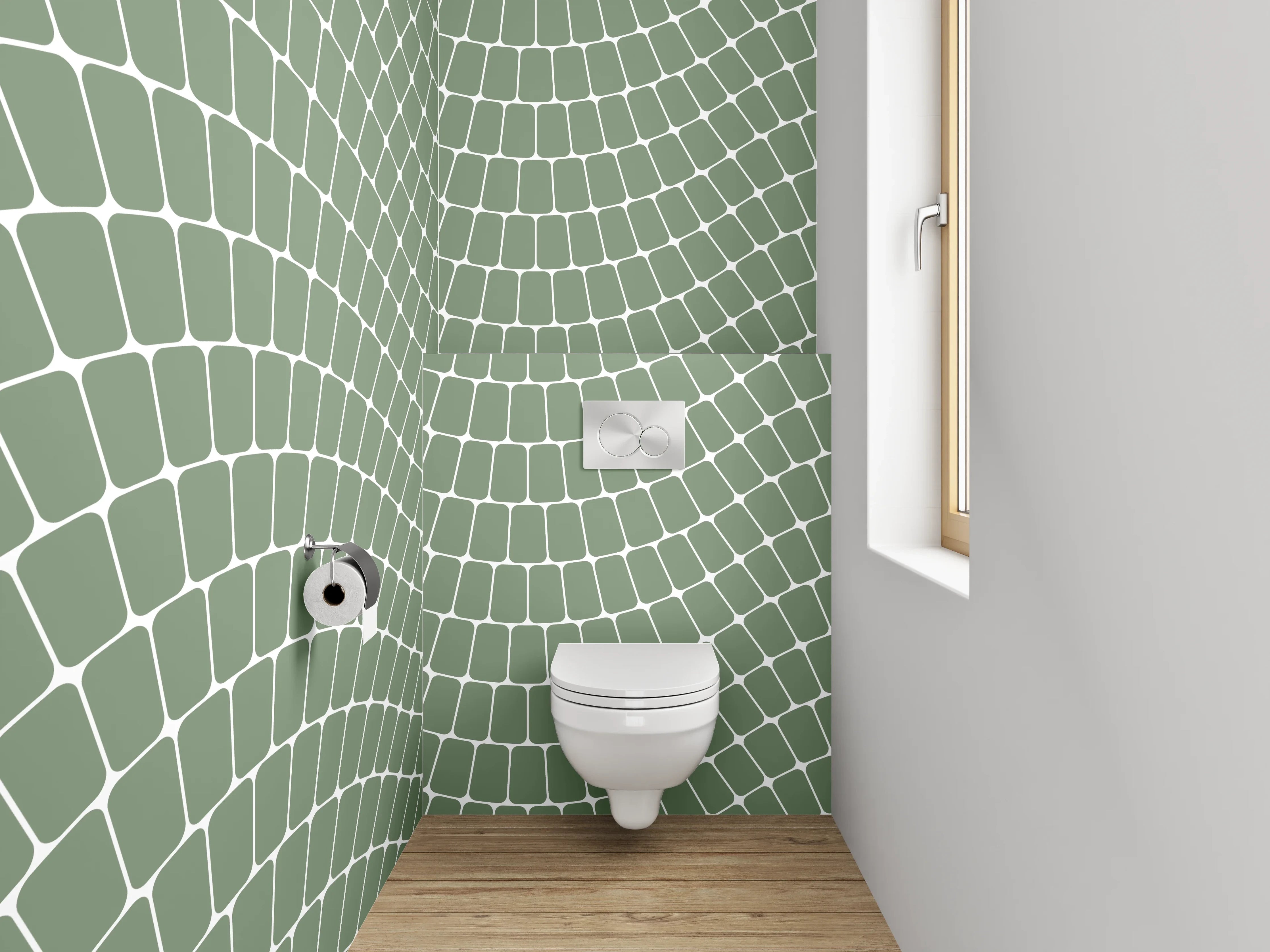 WC-Rückwand - Modernes Wellenmuster in Olivgrün