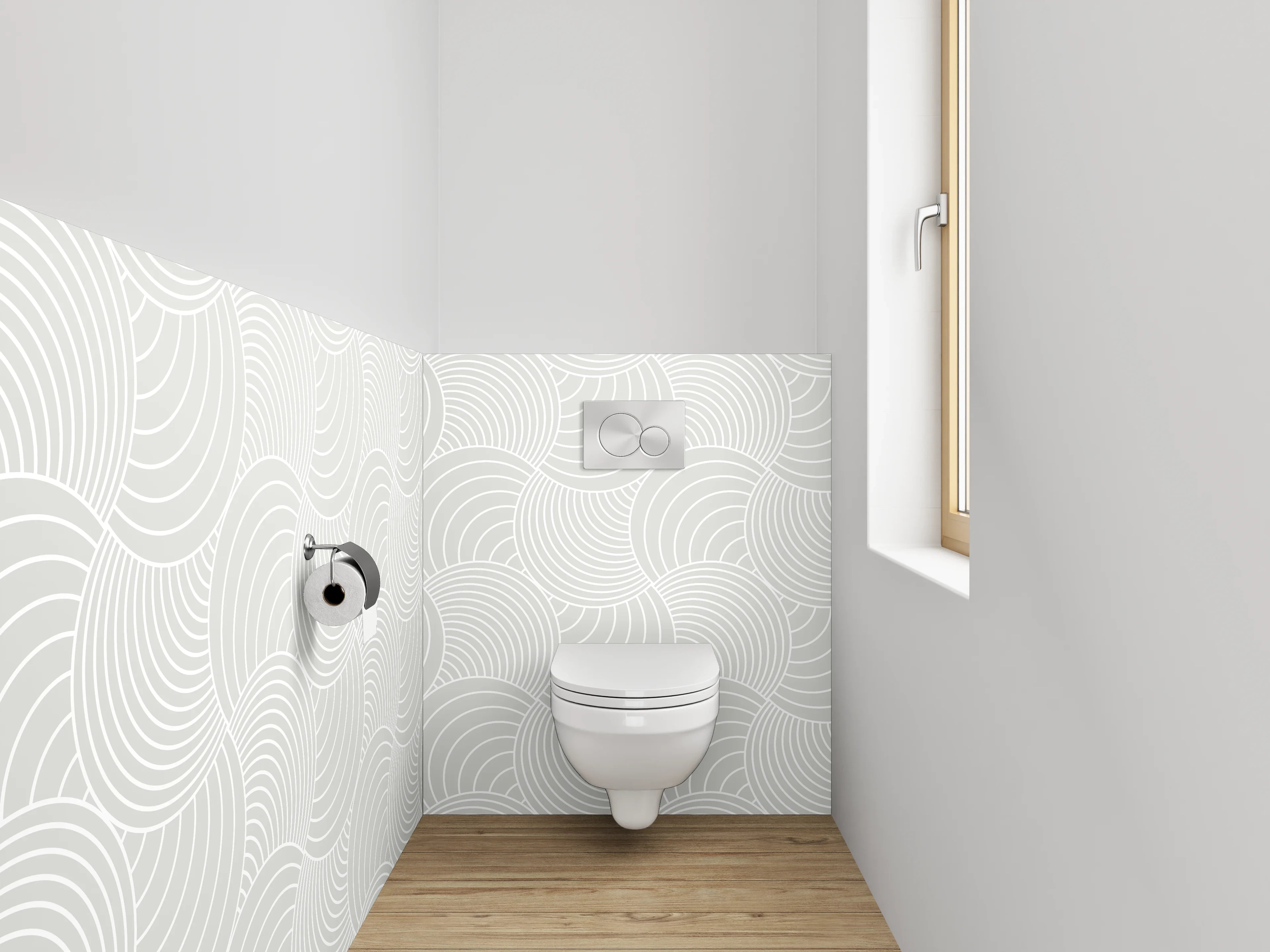 WC-Rückwand - Modernes Wellenmuster in Weiß und Grau