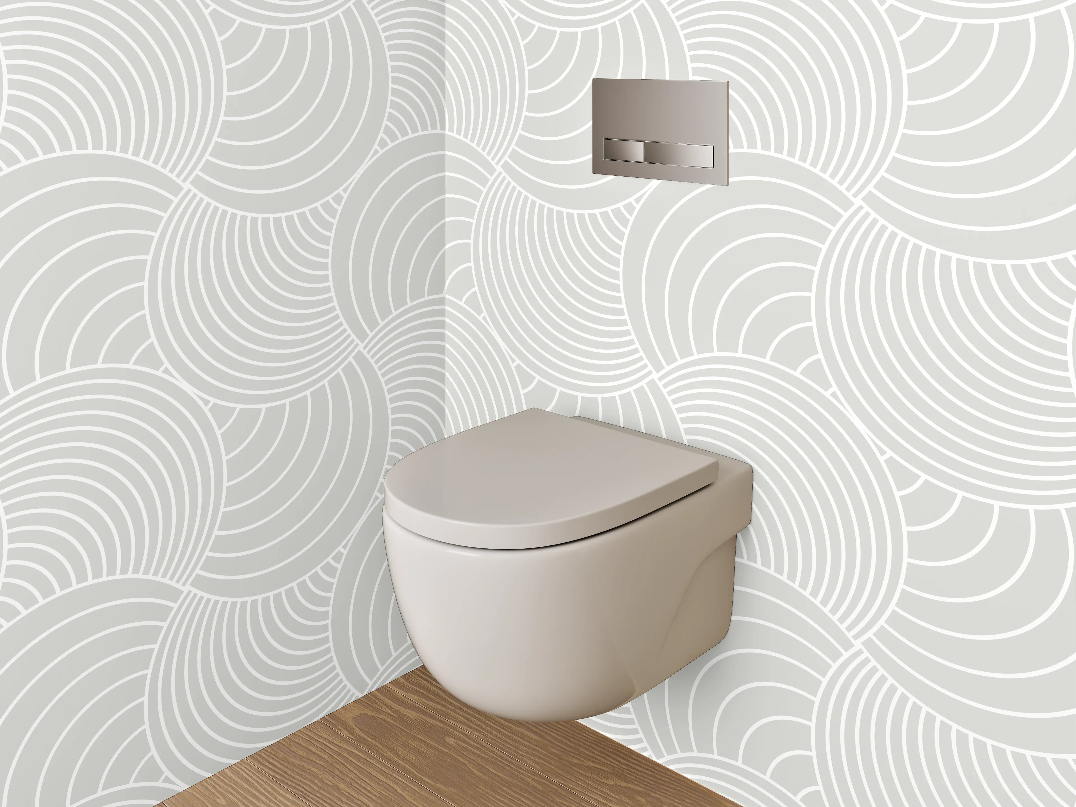 WC-Rückwand - Modernes Wellenmuster in Weiß und Grau