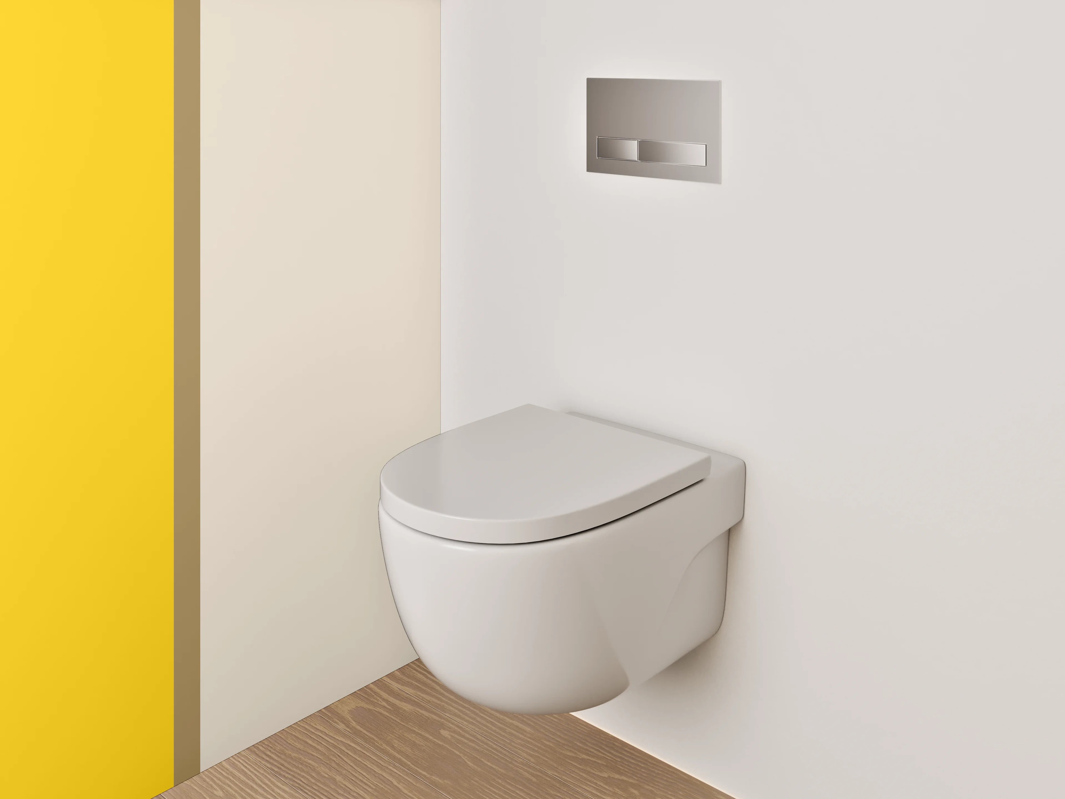 WC-Rückwand - Modernes Zweifarben-Design: Gelb und Beige