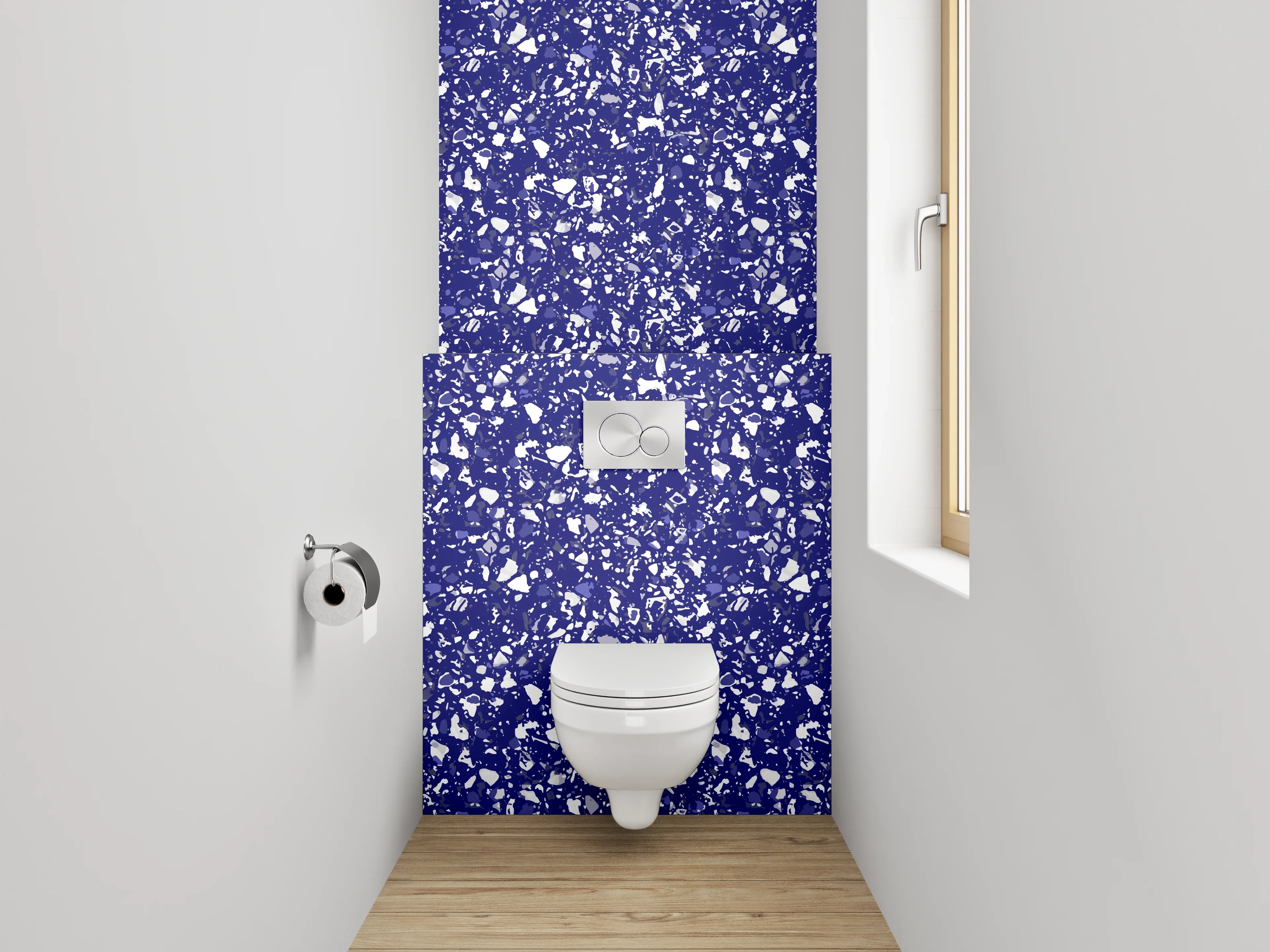 WC-Rückwand - Modernes blau-weißes Mosaikmuster