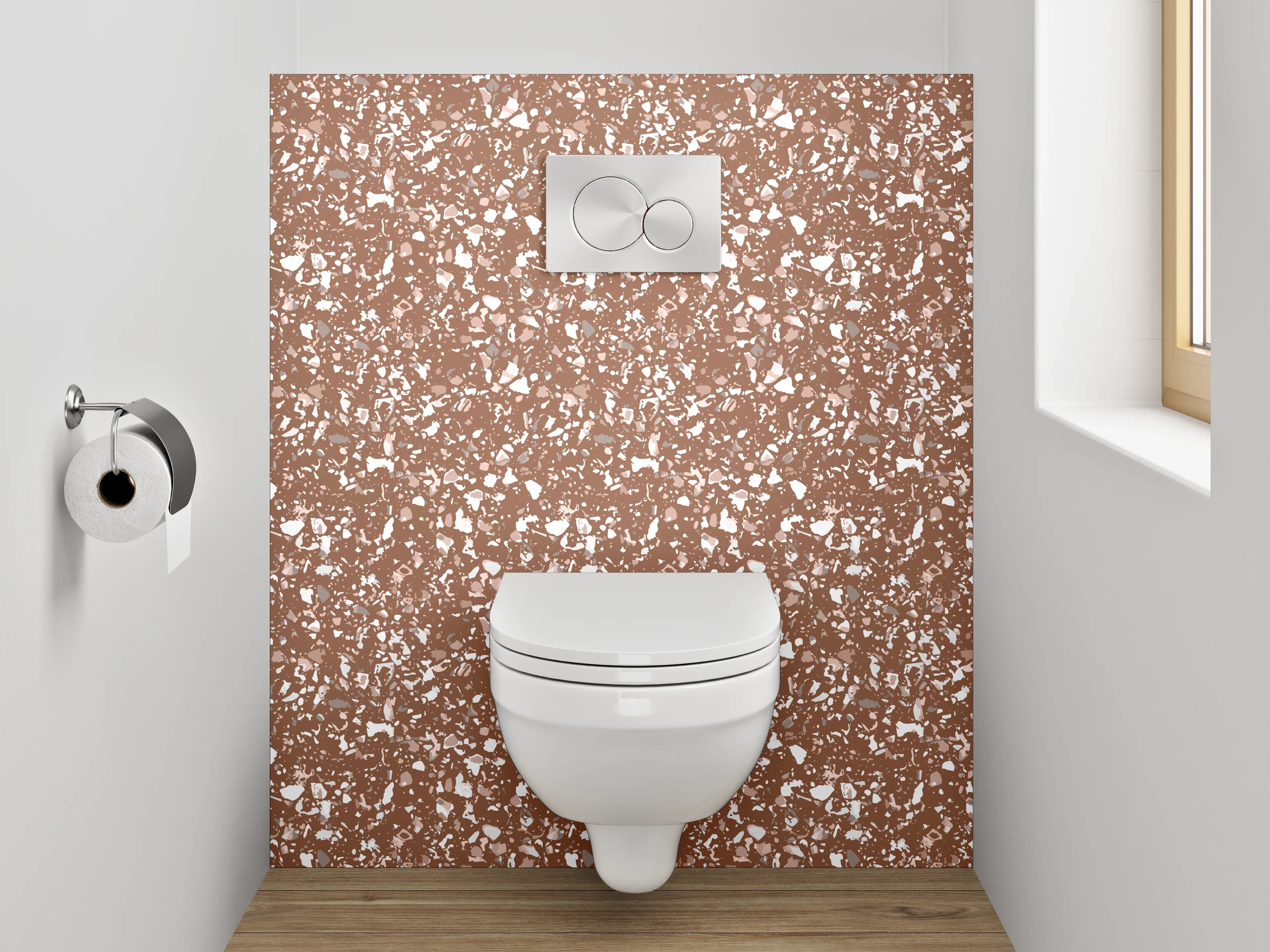 WC-Rückwand - Modernes florales Muster Braun Weiß