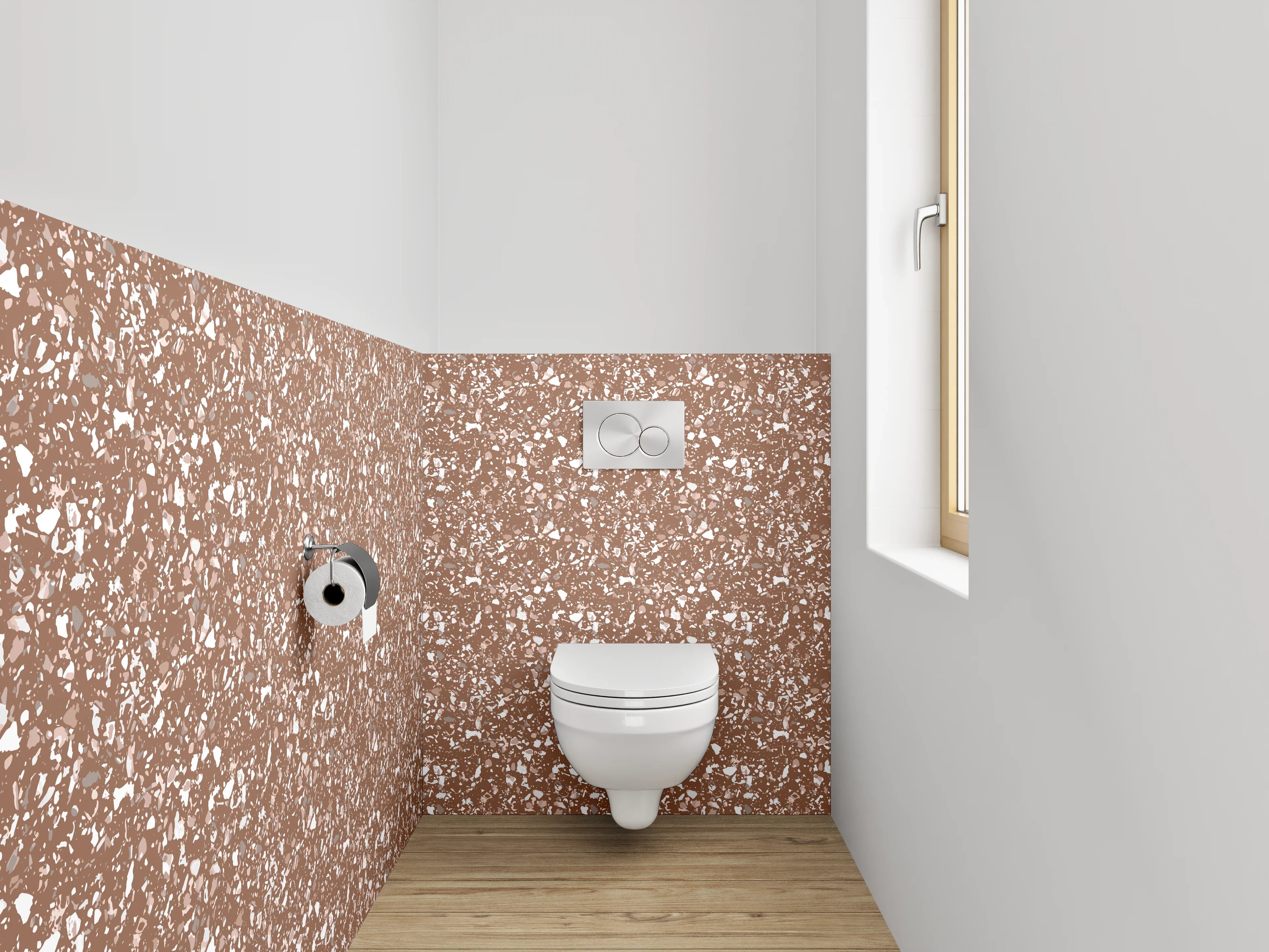 WC-Rückwand - Modernes florales Muster Braun Weiß