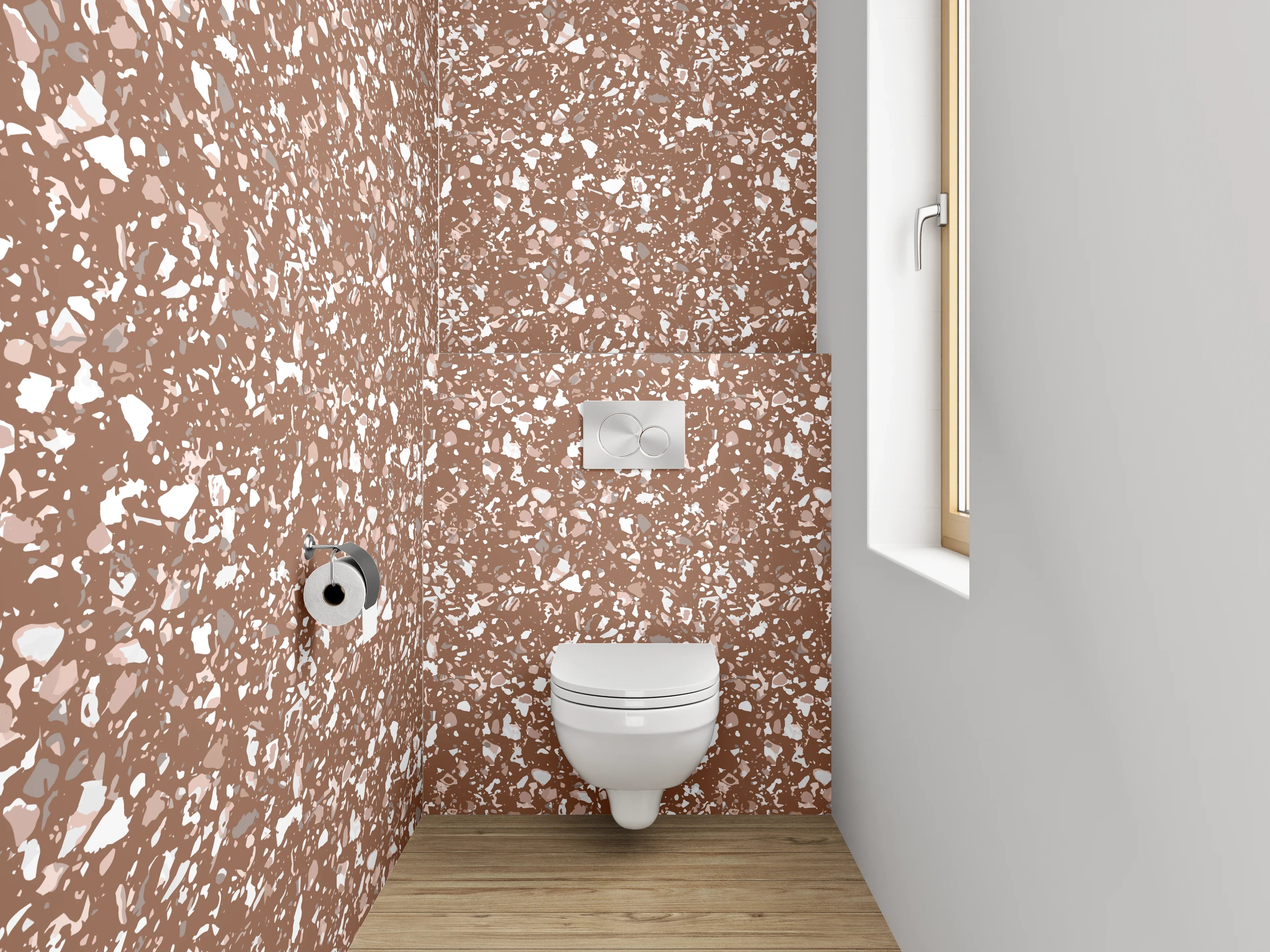 WC-Rückwand - Modernes florales Muster Braun Weiß