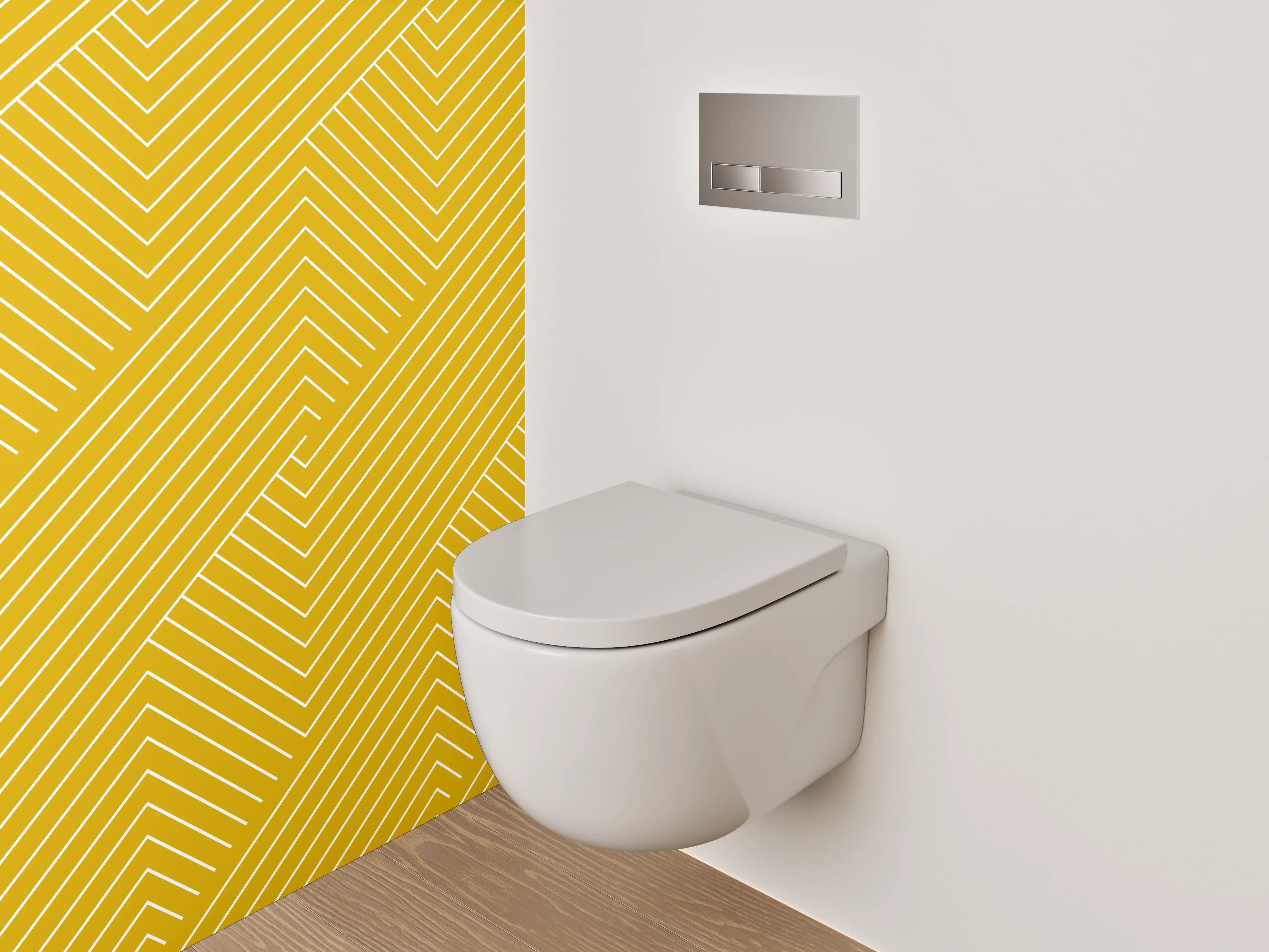 WC-Rückwand - Modernes gelbes Linienmuster als Akzentwand