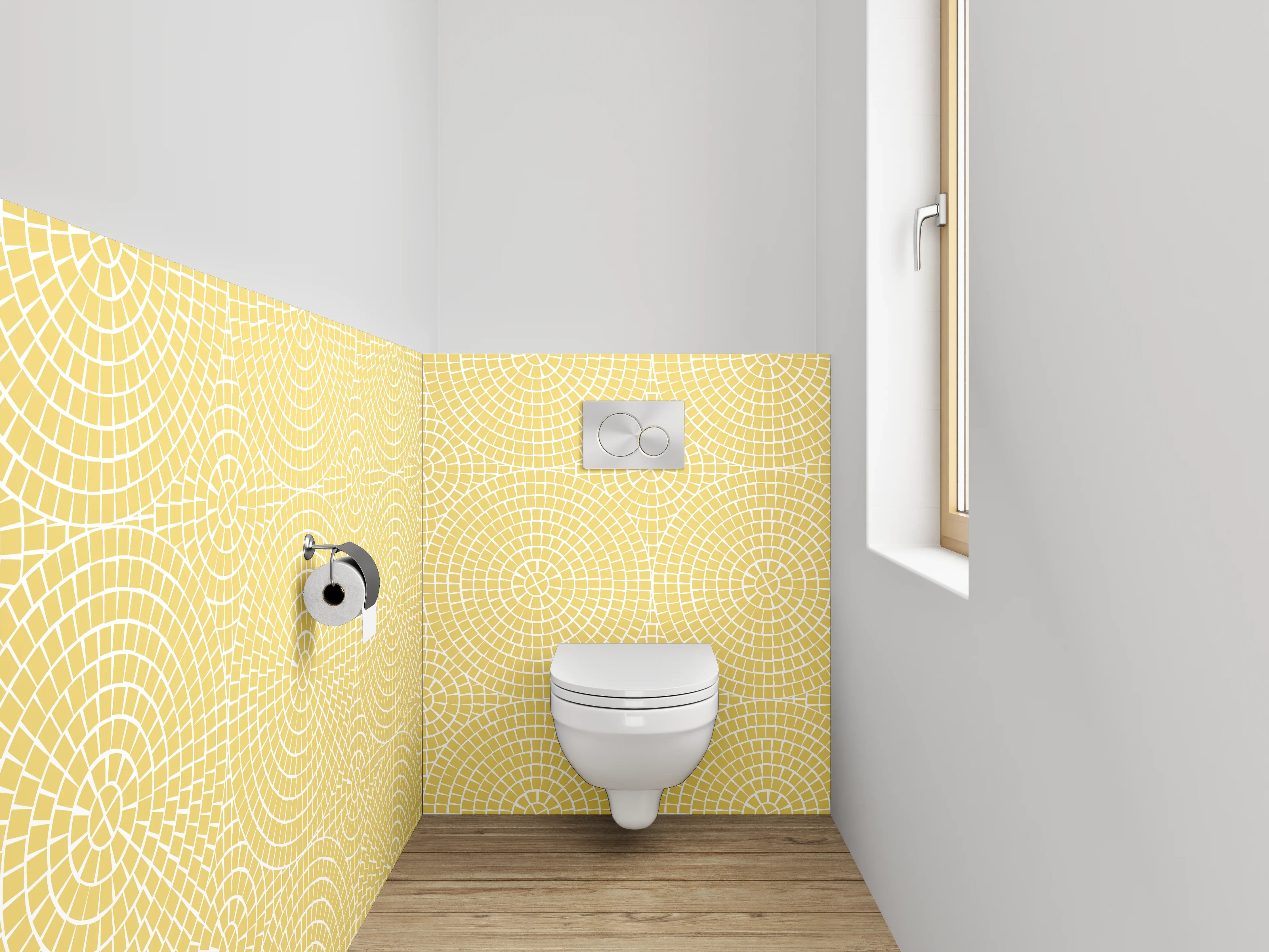 WC-Rückwand - Modernes gelbes Retro-Kreismuster