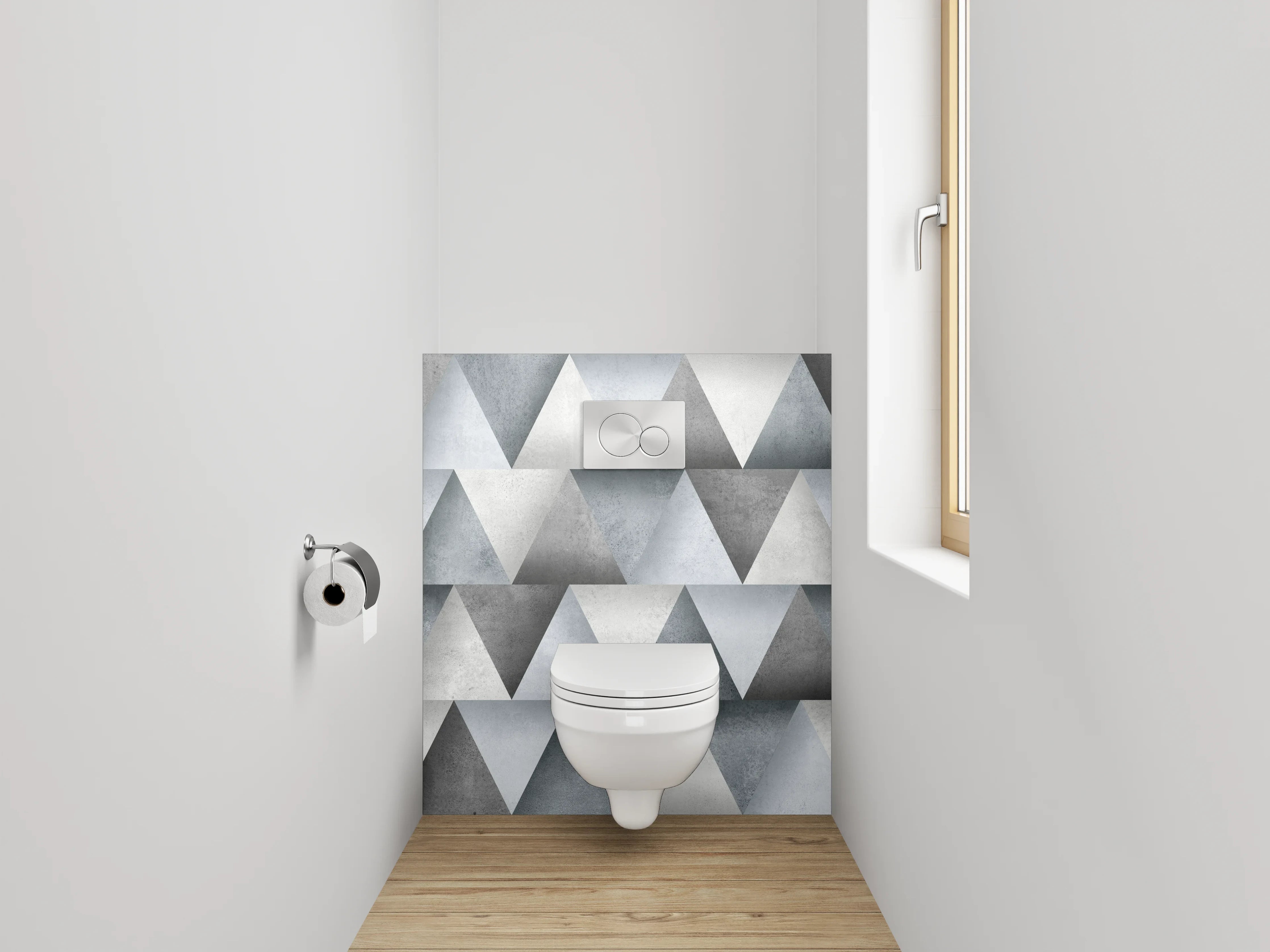 WC-Rückwand - Modernes geometrisches Fliesenmuster Grau Weiß