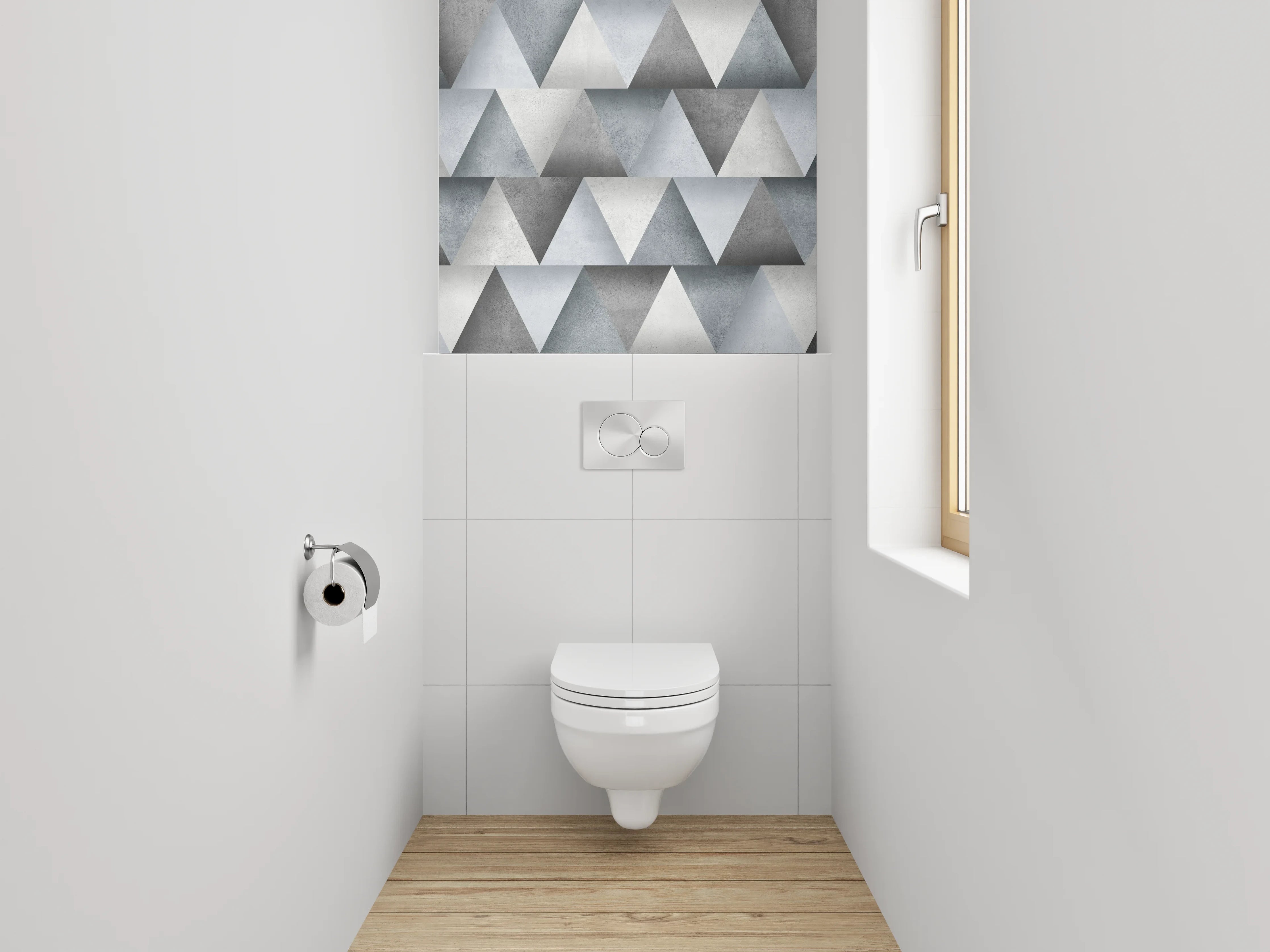 WC-Rückwand - Modernes geometrisches Fliesenmuster Grau Weiß