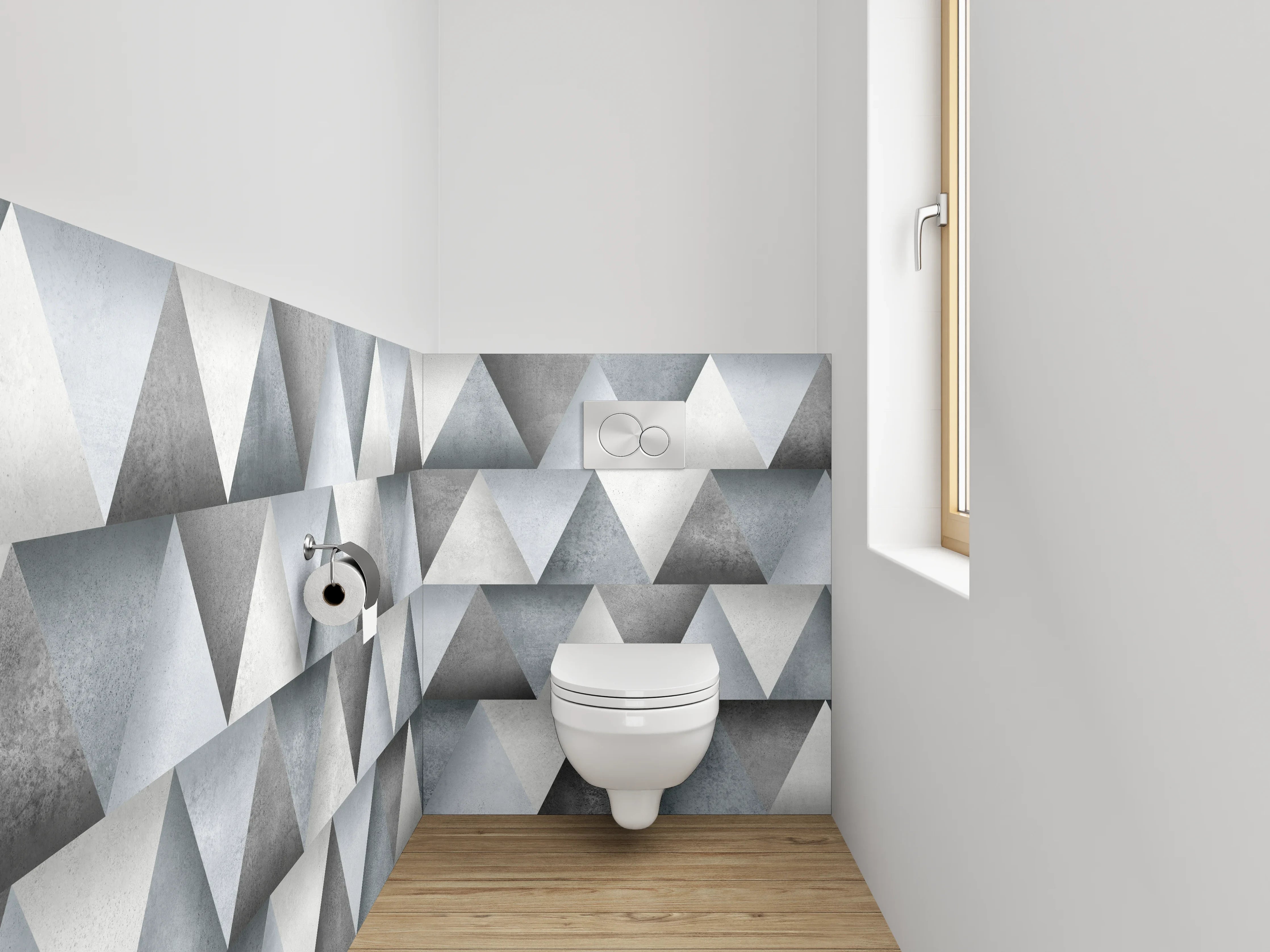 WC-Rückwand - Modernes geometrisches Fliesenmuster Grau Weiß
