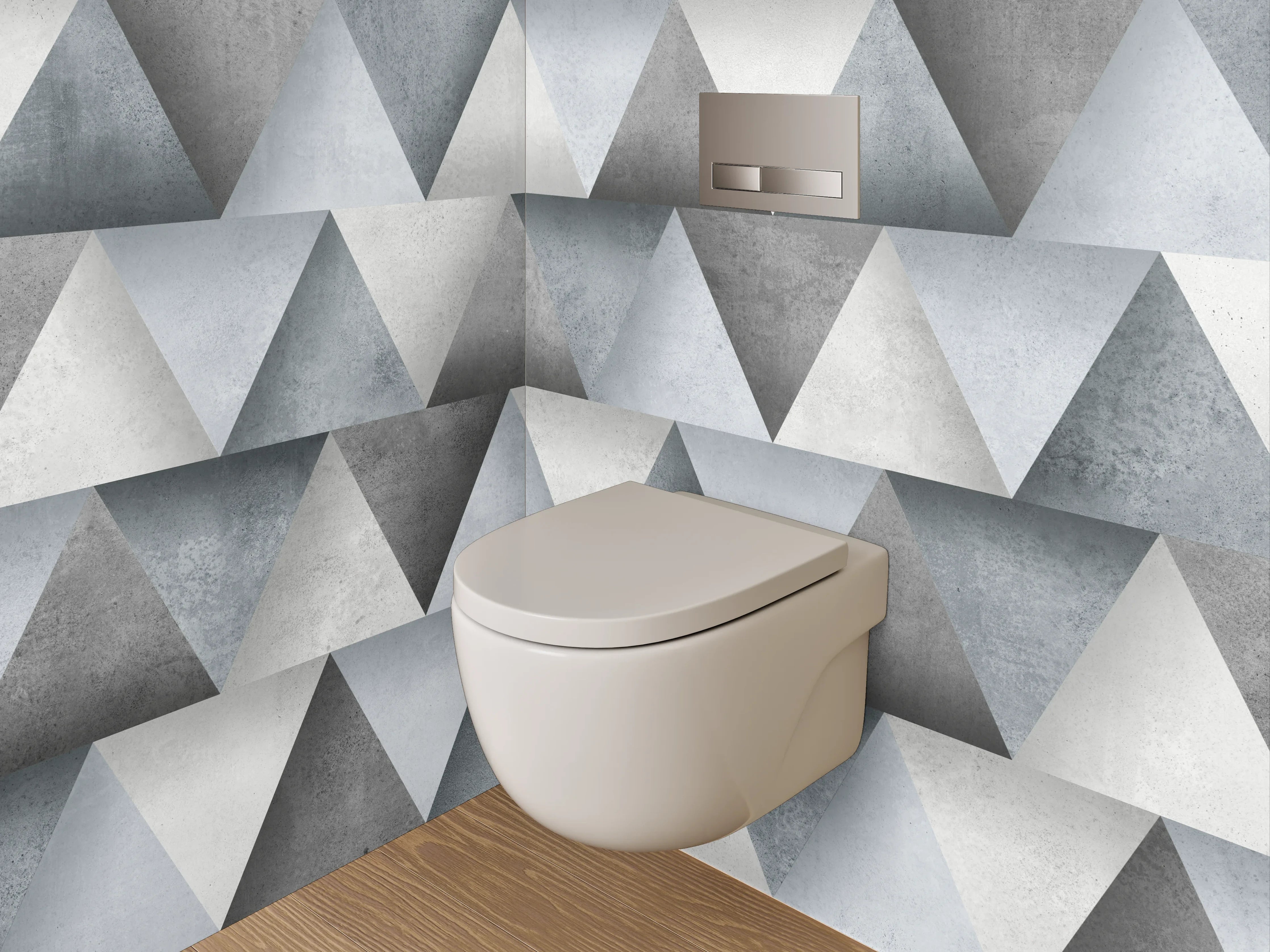 WC-Rückwand - Modernes geometrisches Fliesenmuster Grau Weiß