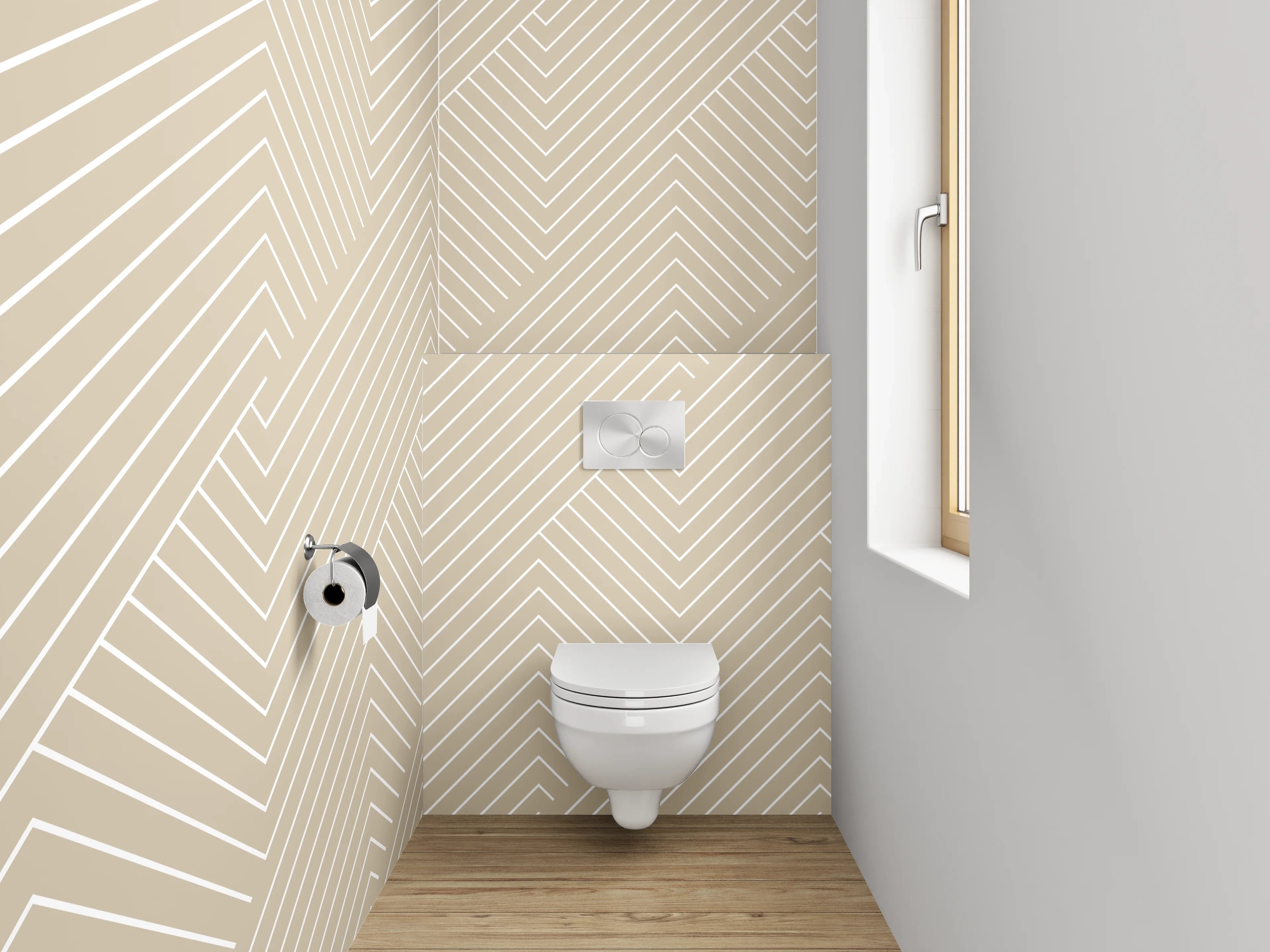 WC-Rückwand - Modernes geometrisches Linienmuster Beige
