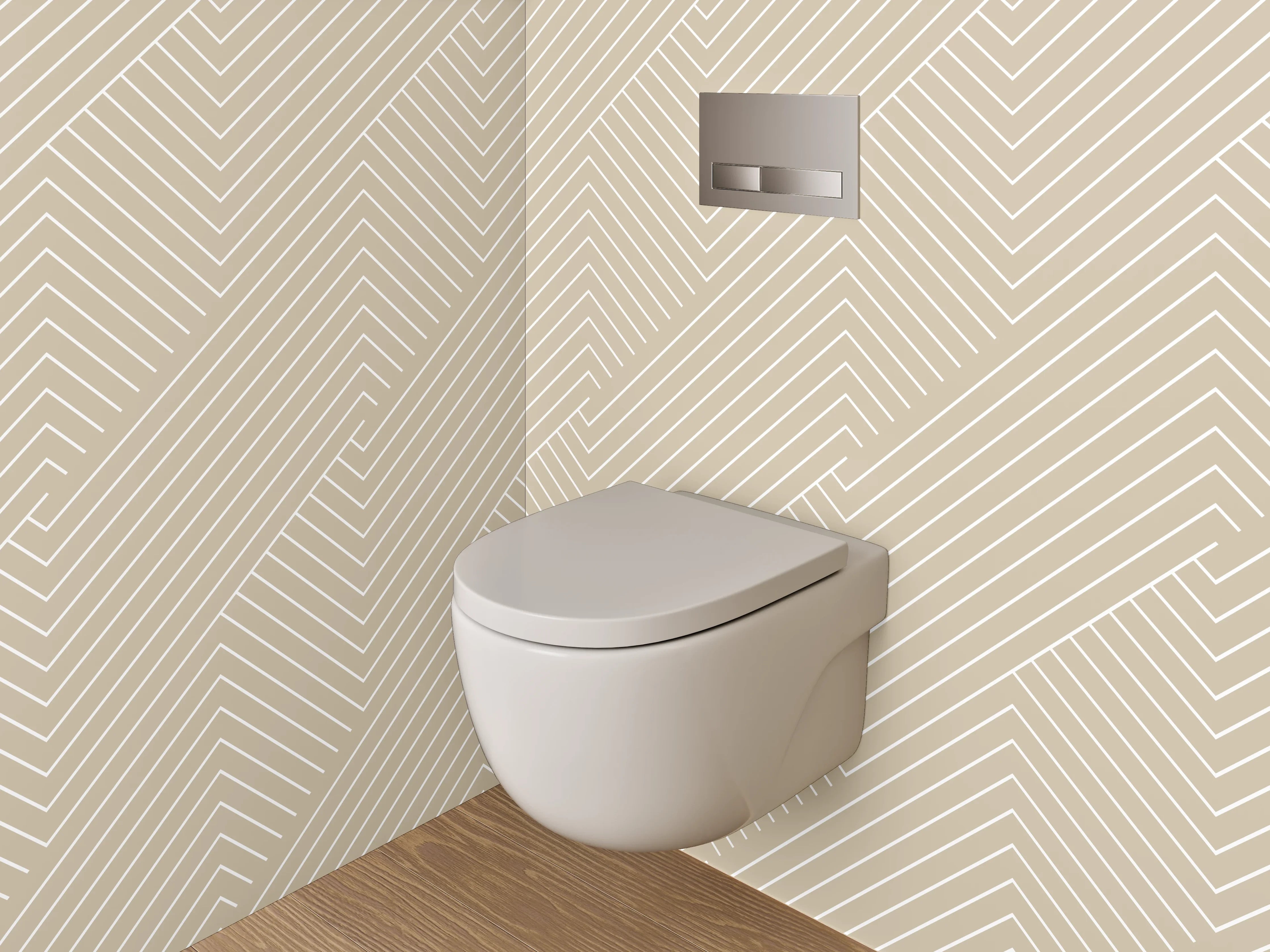 WC-Rückwand - Modernes geometrisches Linienmuster Beige