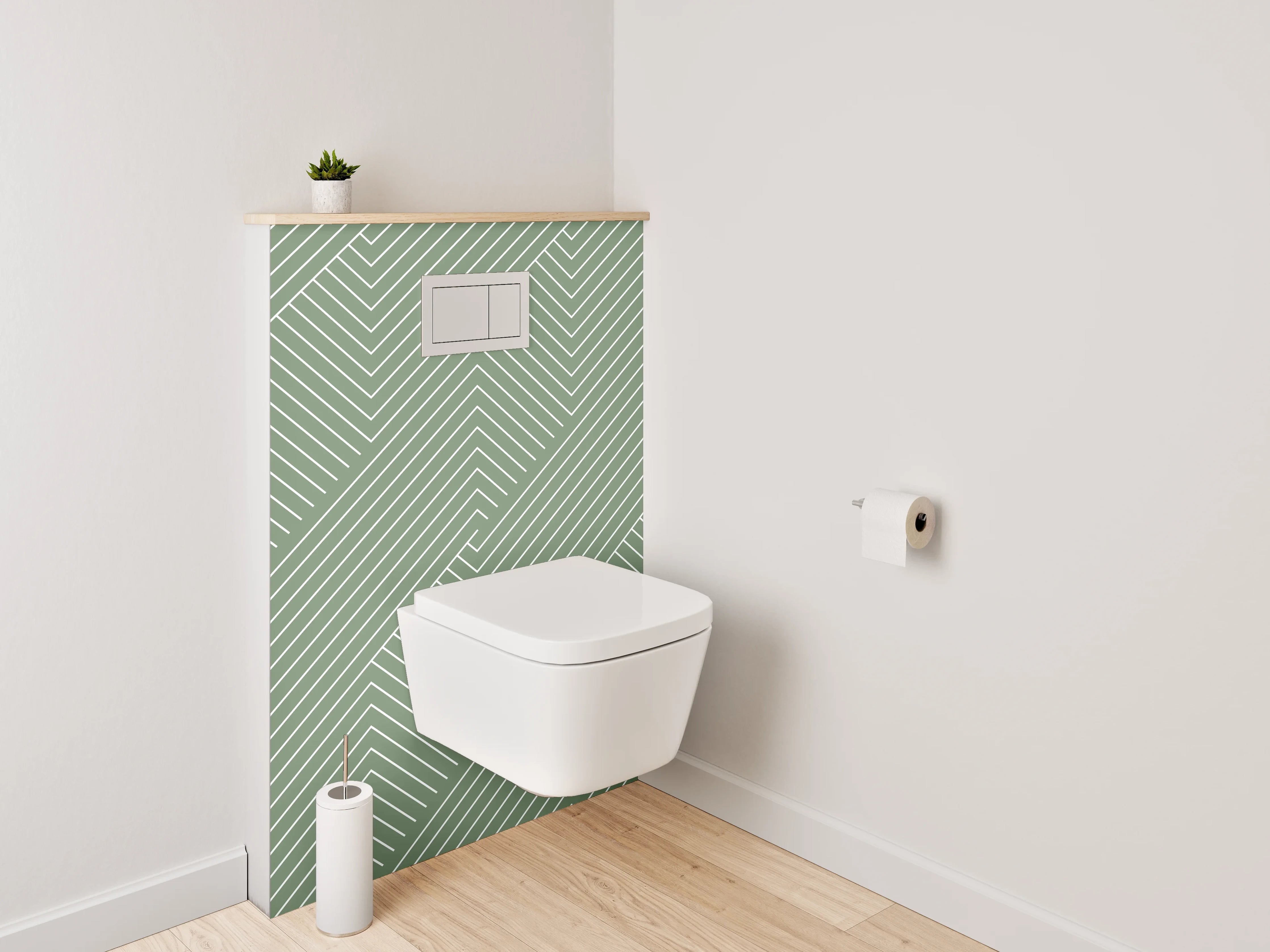 WC-Rückwand - Modernes geometrisches Linienmuster Grün Weiß