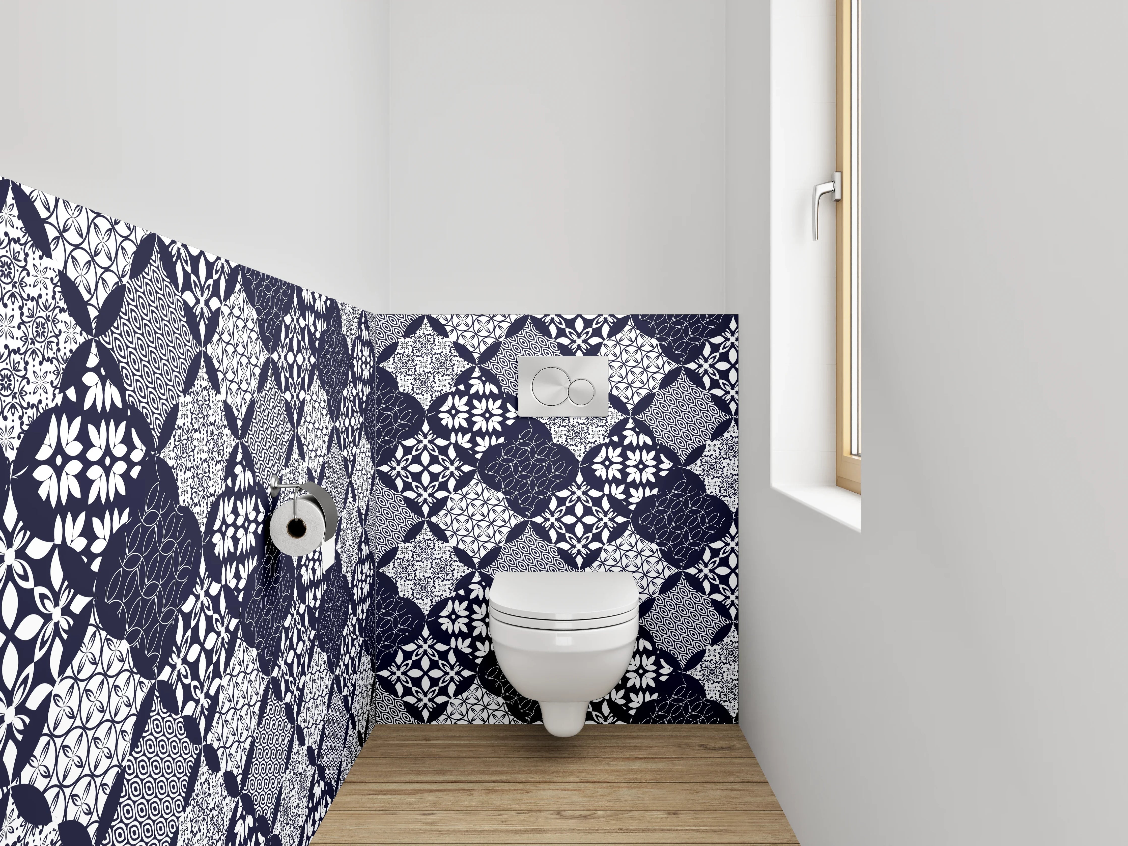 WC-Rückwand - Modernes geometrisches Muster Schwarz-Weiß