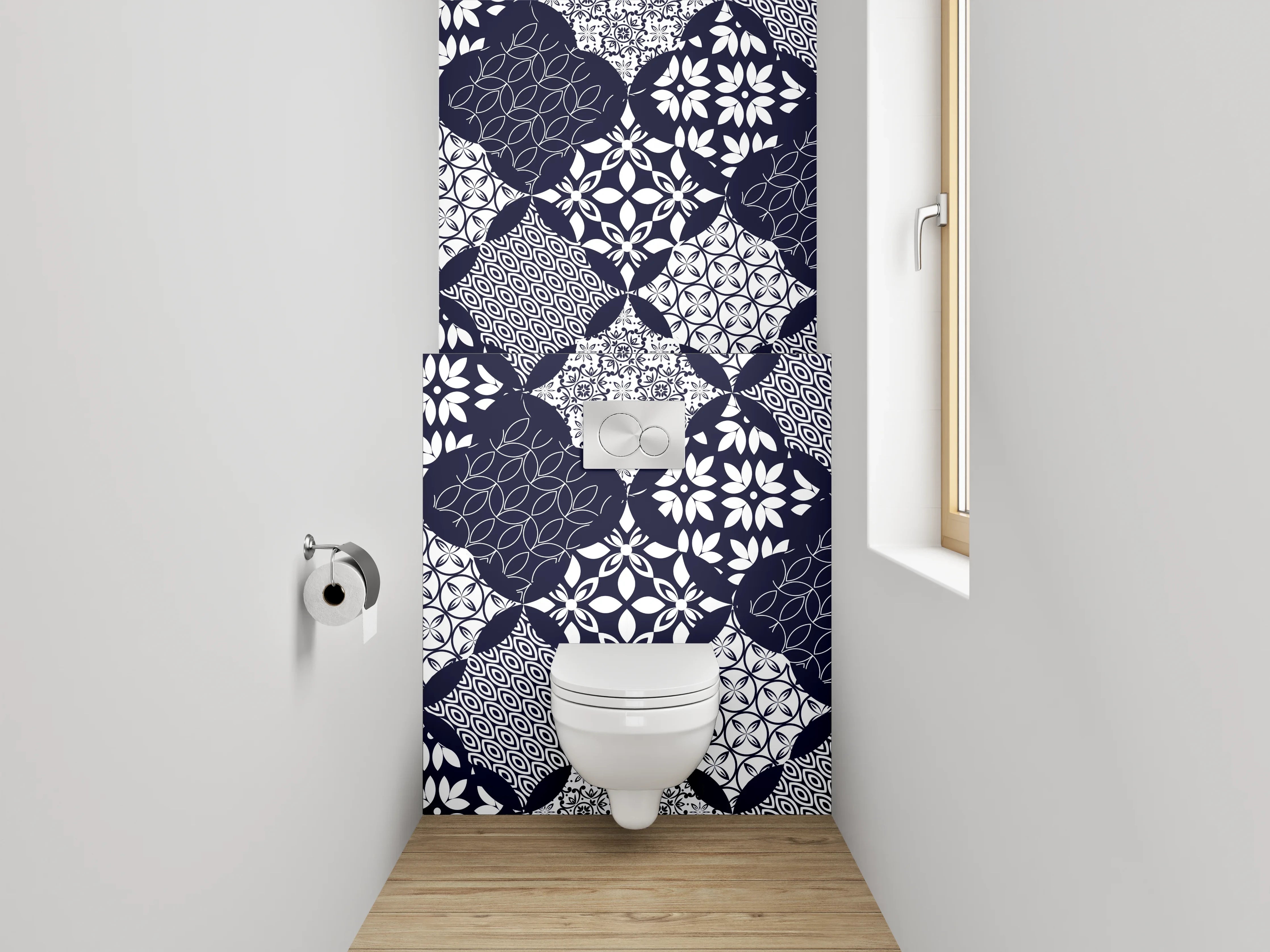 WC-Rückwand - Modernes geometrisches Muster Schwarz-Weiß