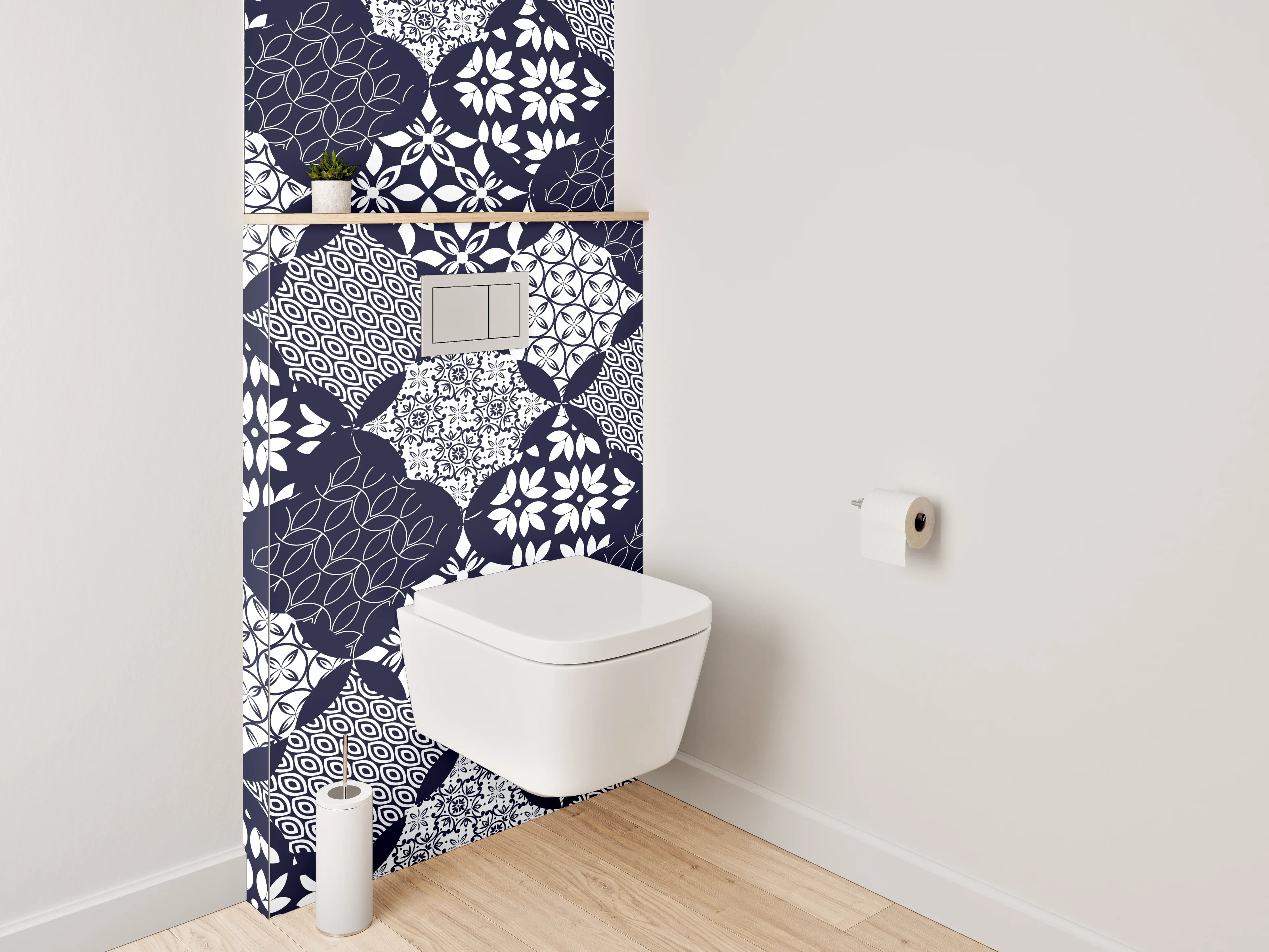 WC-Rückwand - Modernes geometrisches Muster Schwarz-Weiß