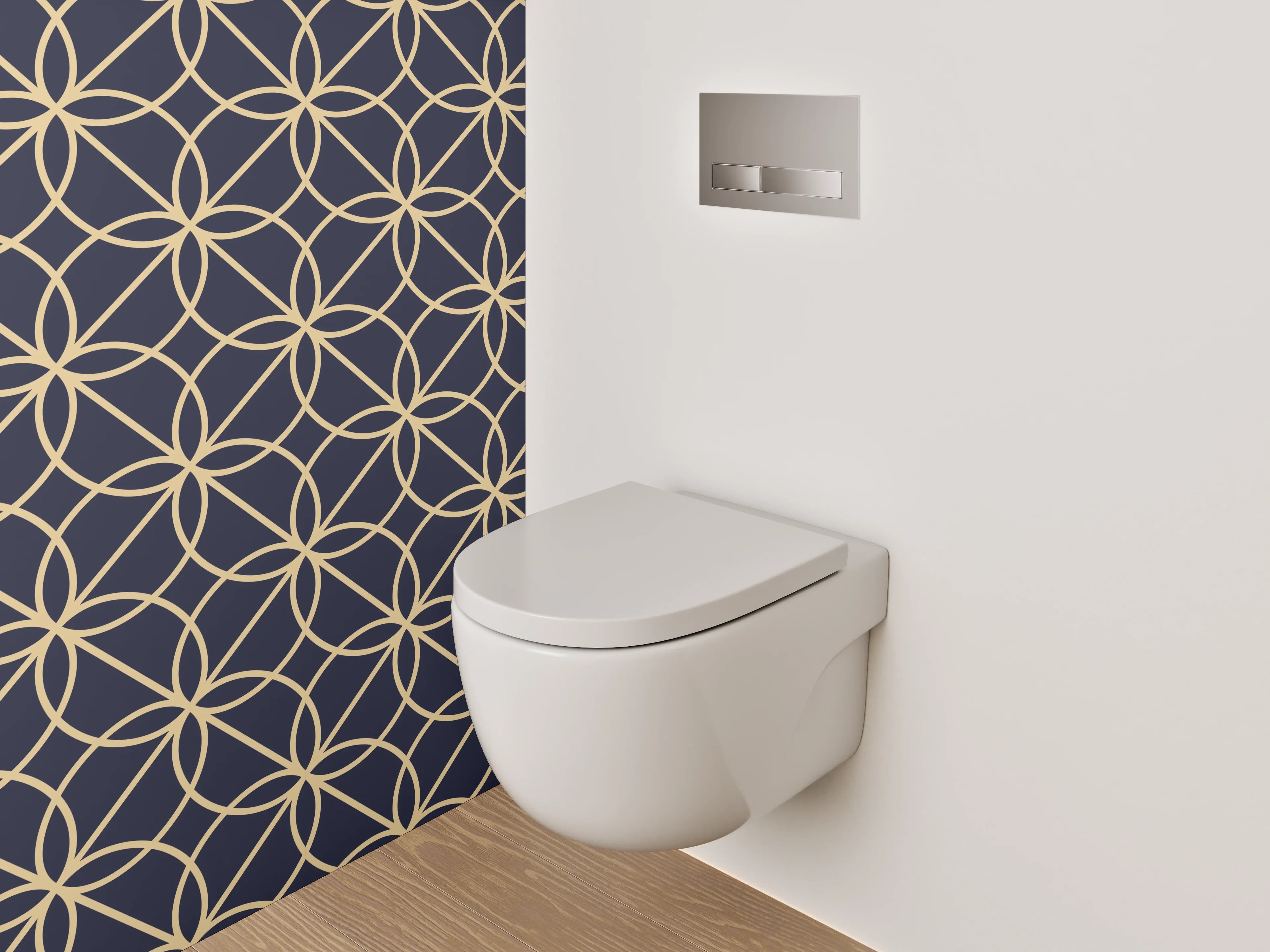 WC-Rückwand - Modernes geometrisches Muster in Gold und Dunkelblau