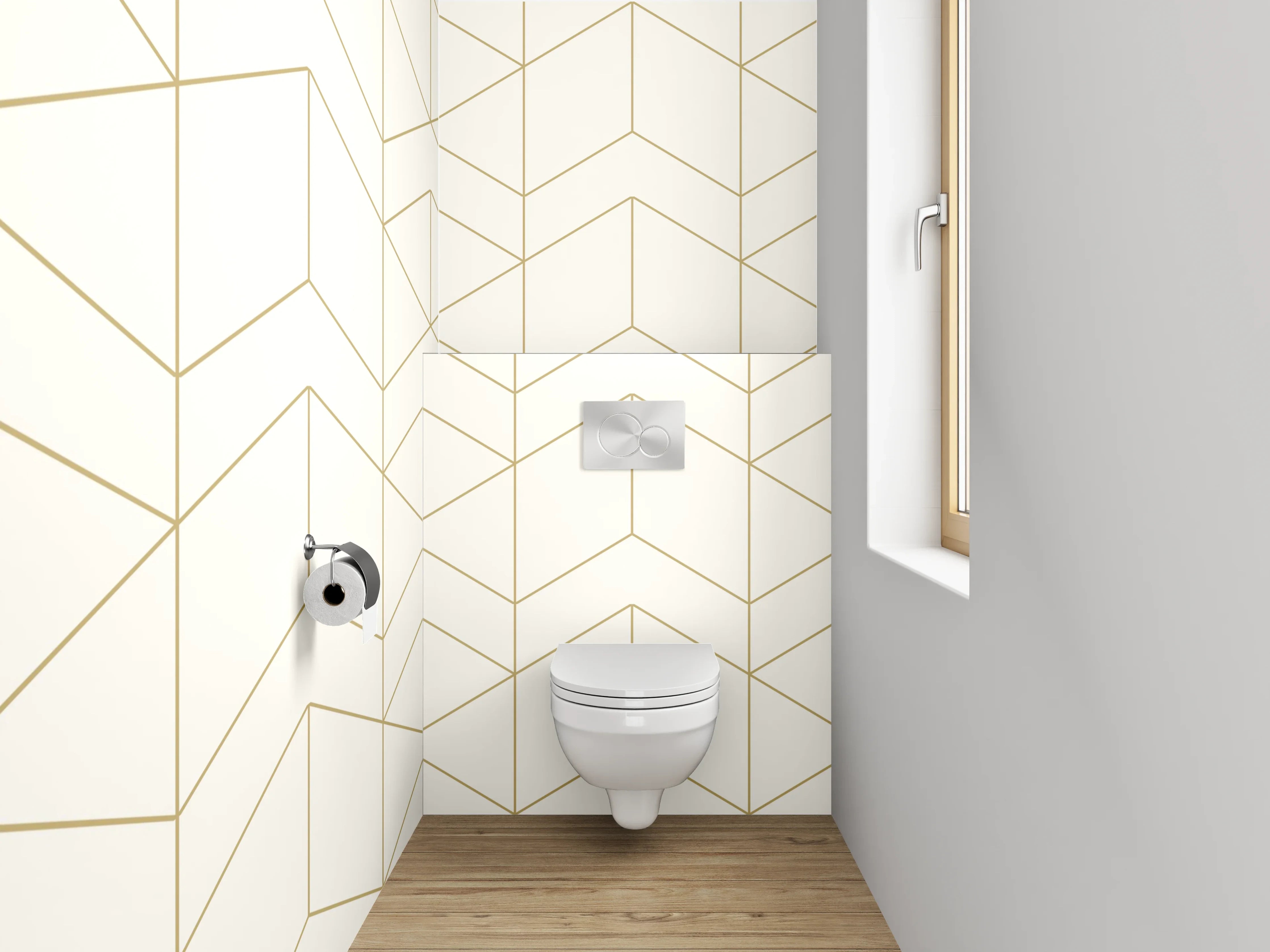 WC-Rückwand - Modernes geometrisches Muster in Weiß-Grau