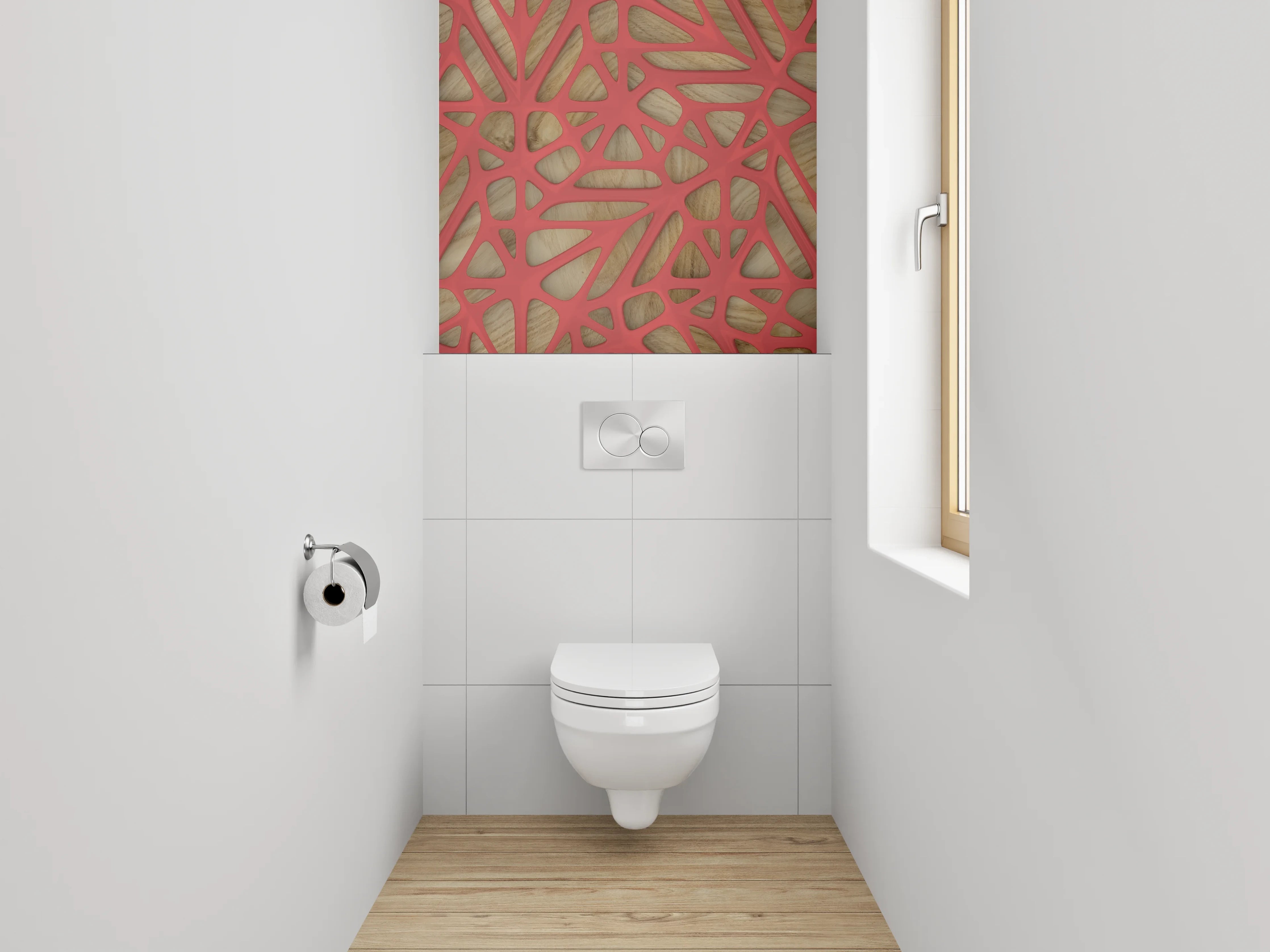 WC-Rückwand - Modernes geometrisches Netz Holz Rot