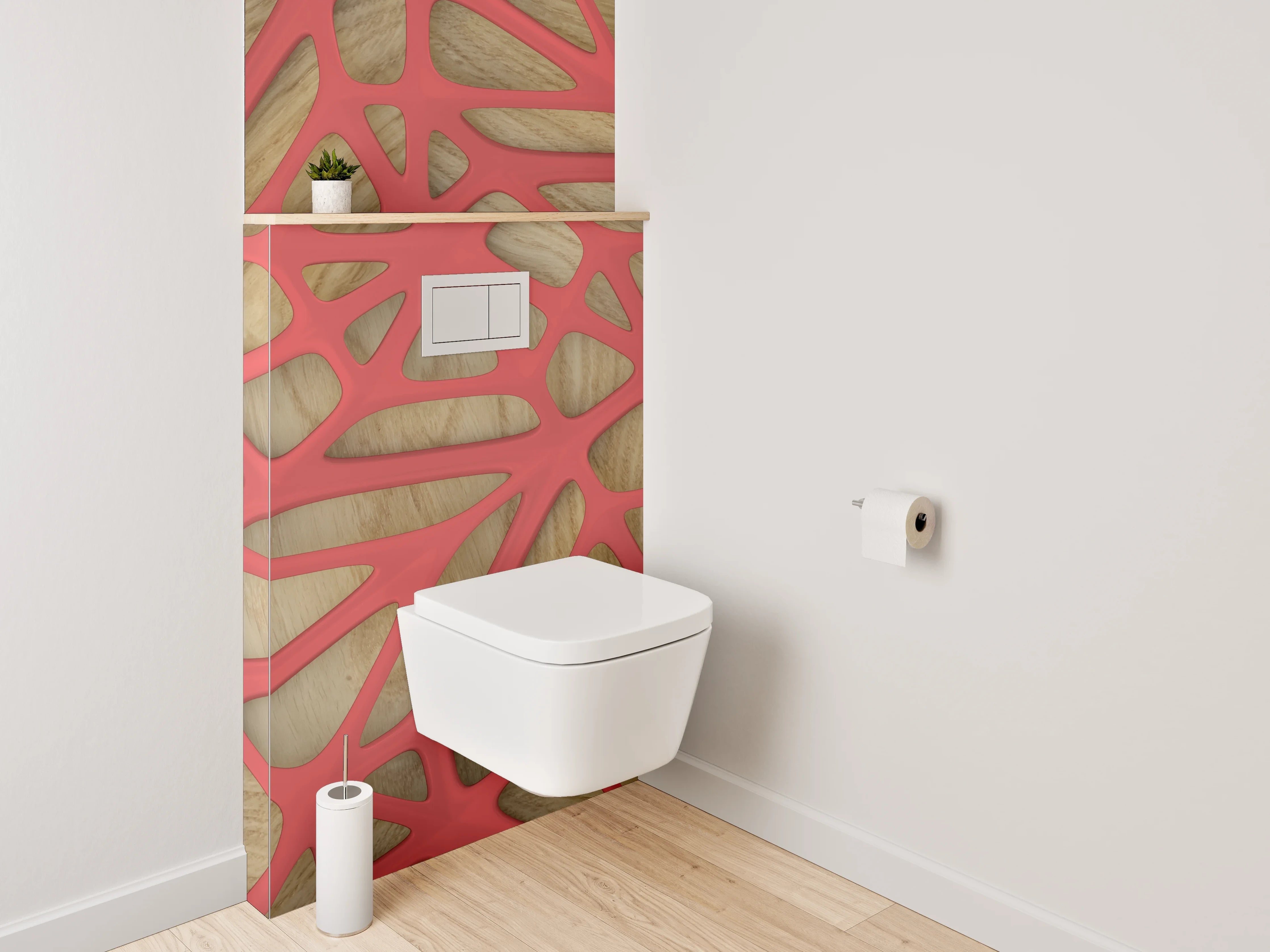 WC-Rückwand - Modernes geometrisches Netz Holz Rot