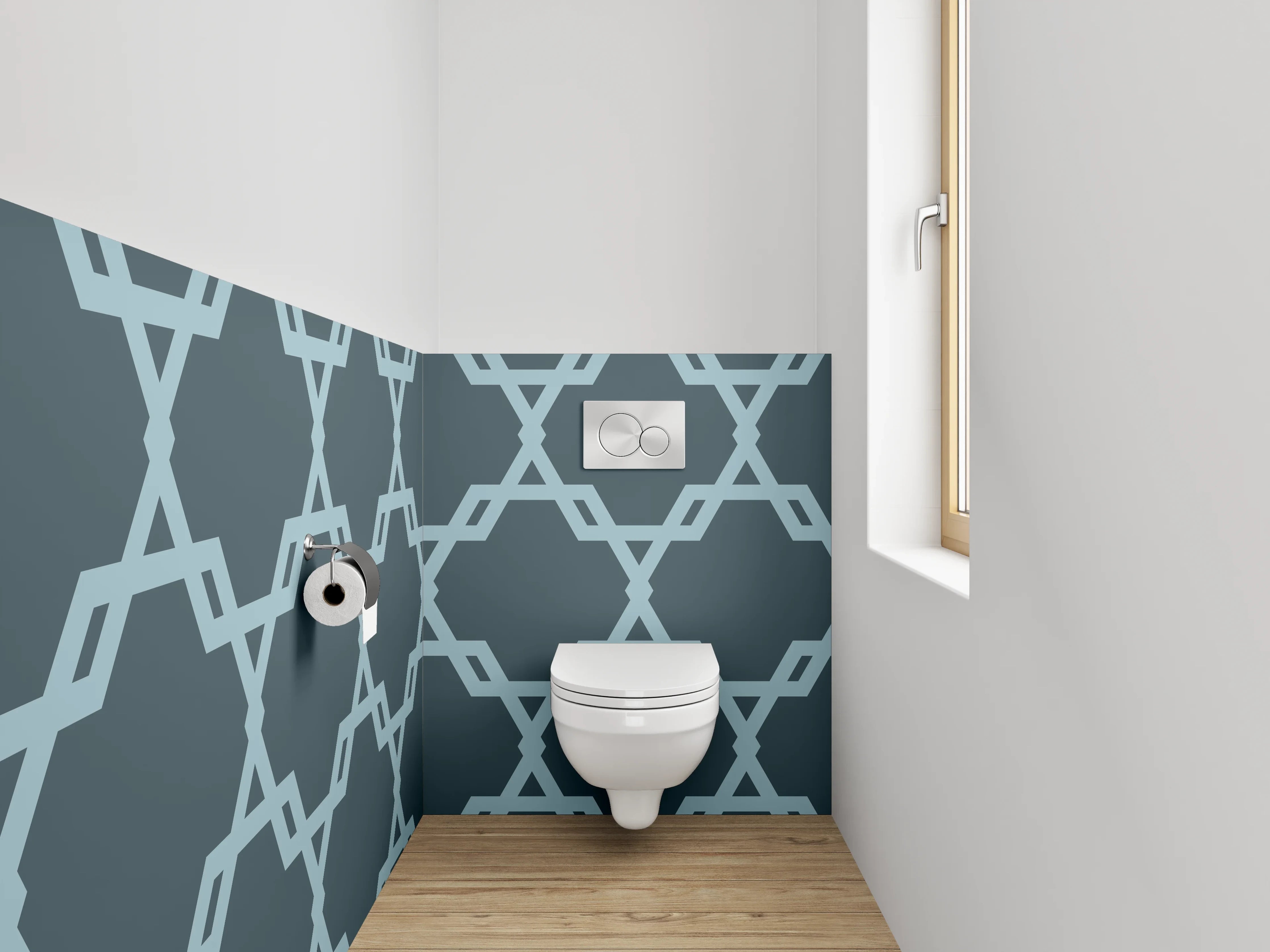 WC-Rückwand - Modernes geometrisches Retro-Muster Blau