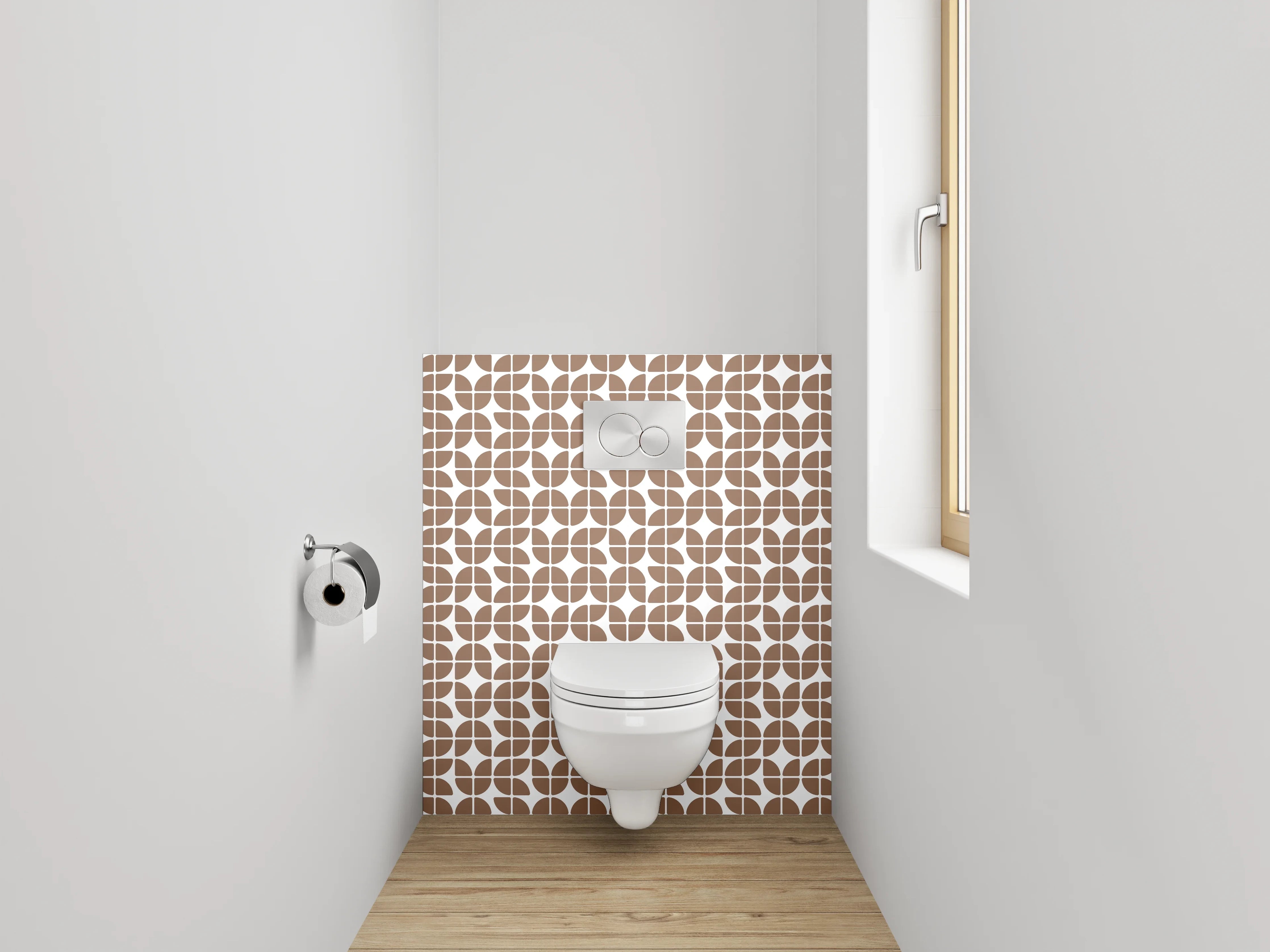 WC-Rückwand - Modernes geometrisches Retro-Muster Braun Weiß