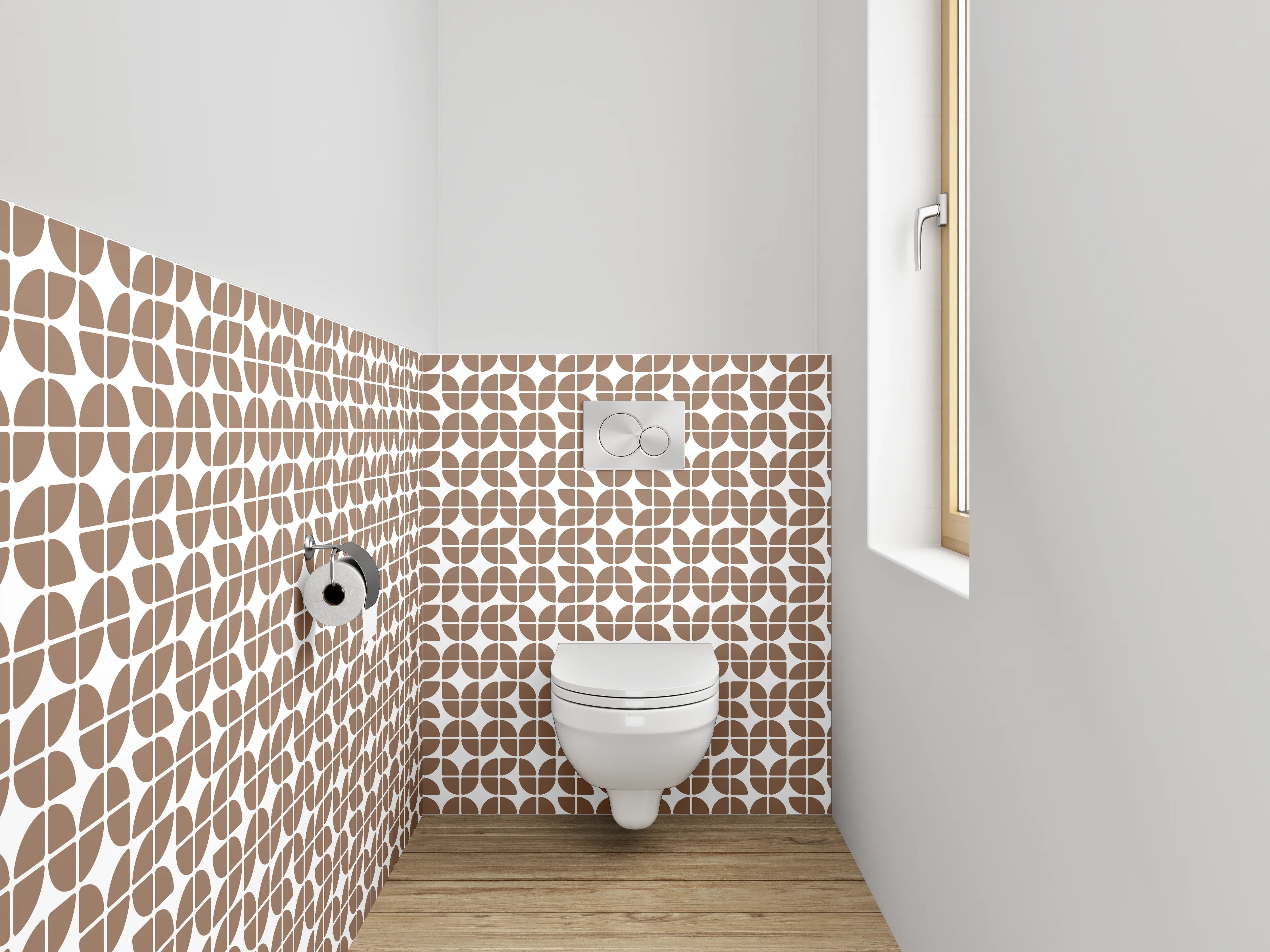 WC-Rückwand - Modernes geometrisches Retro-Muster Braun Weiß