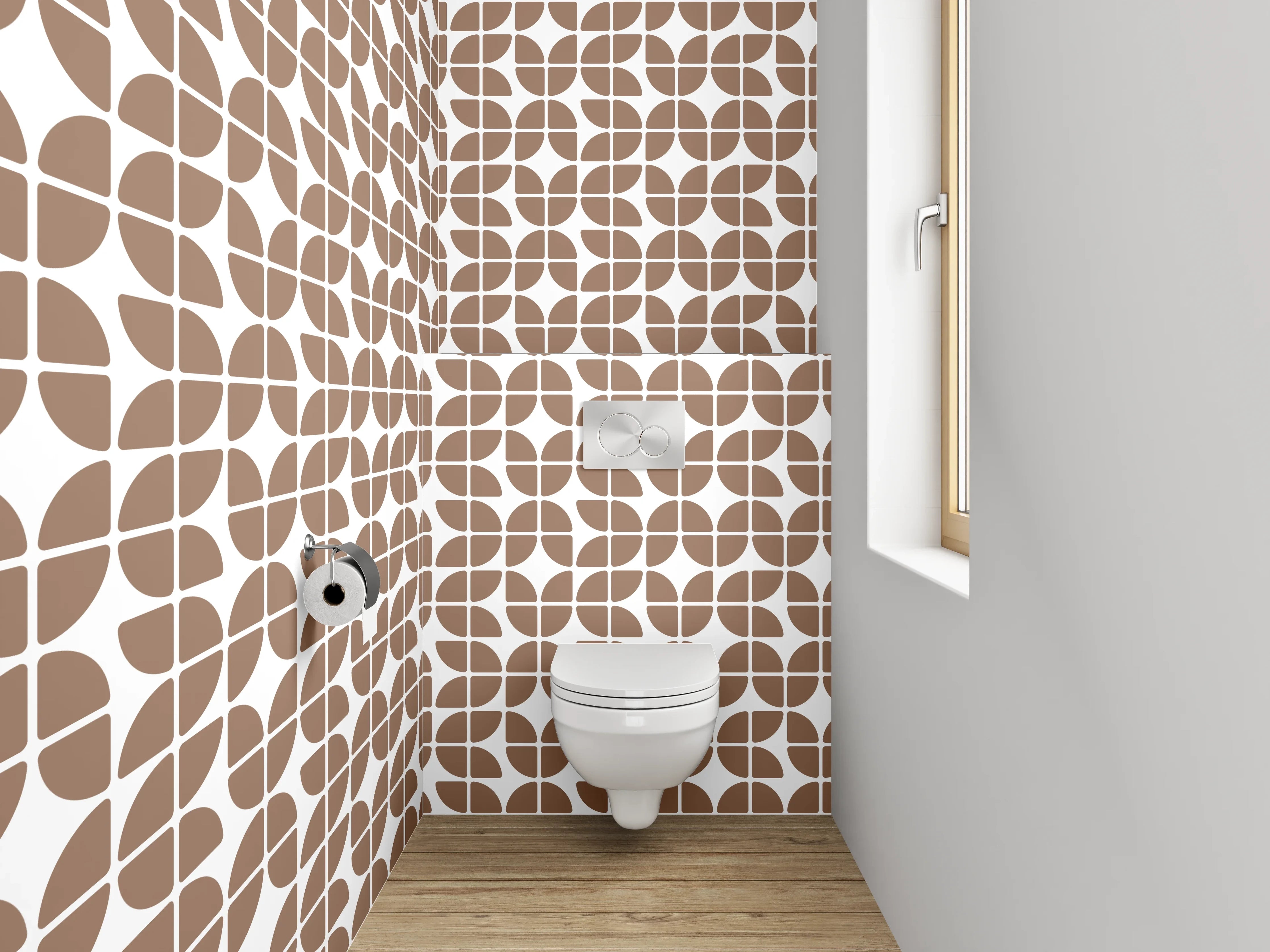 WC-Rückwand - Modernes geometrisches Retro-Muster Braun Weiß