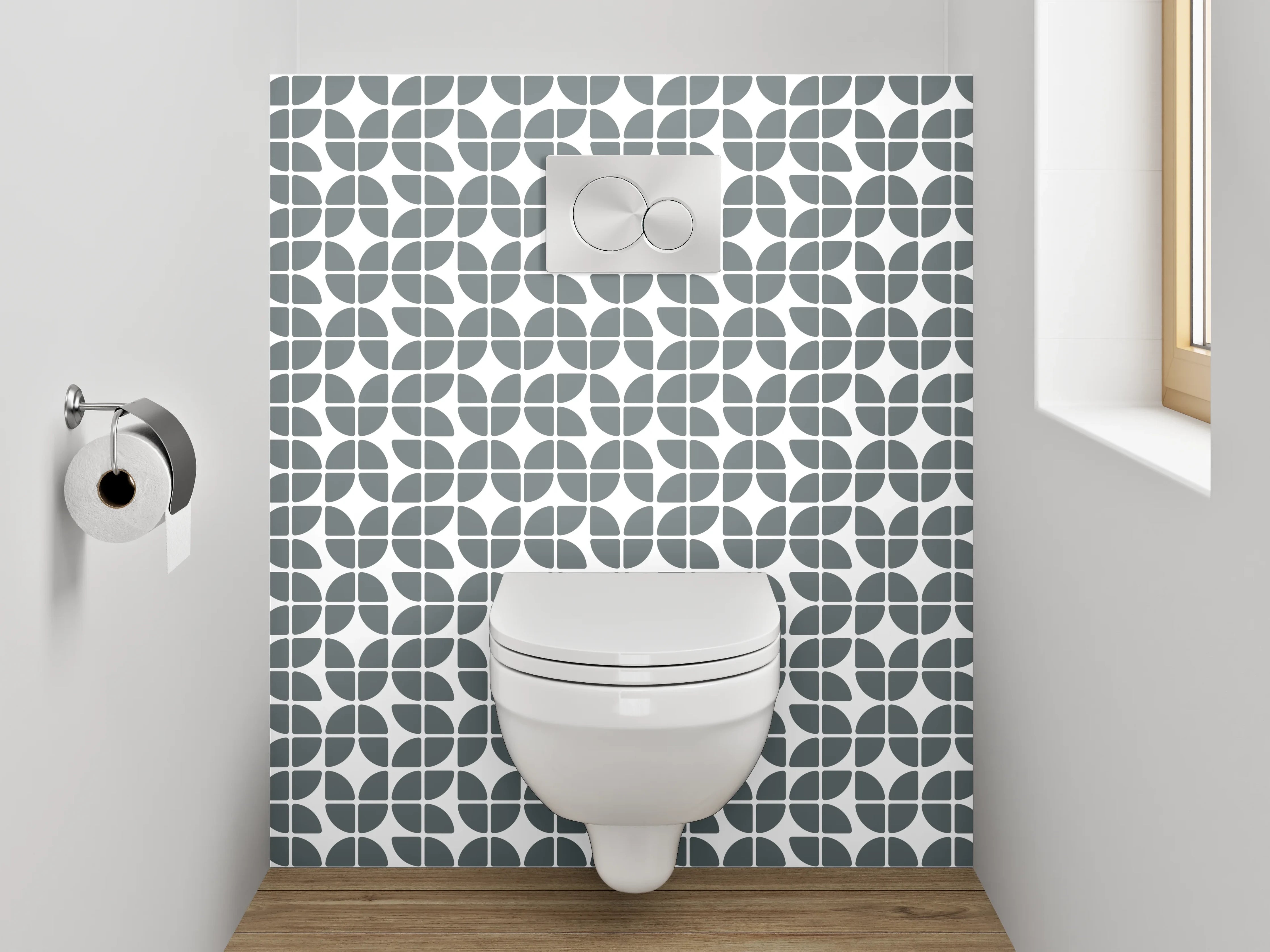 WC-Rückwand - Modernes geometrisches Retro-Muster Grau Weiß
