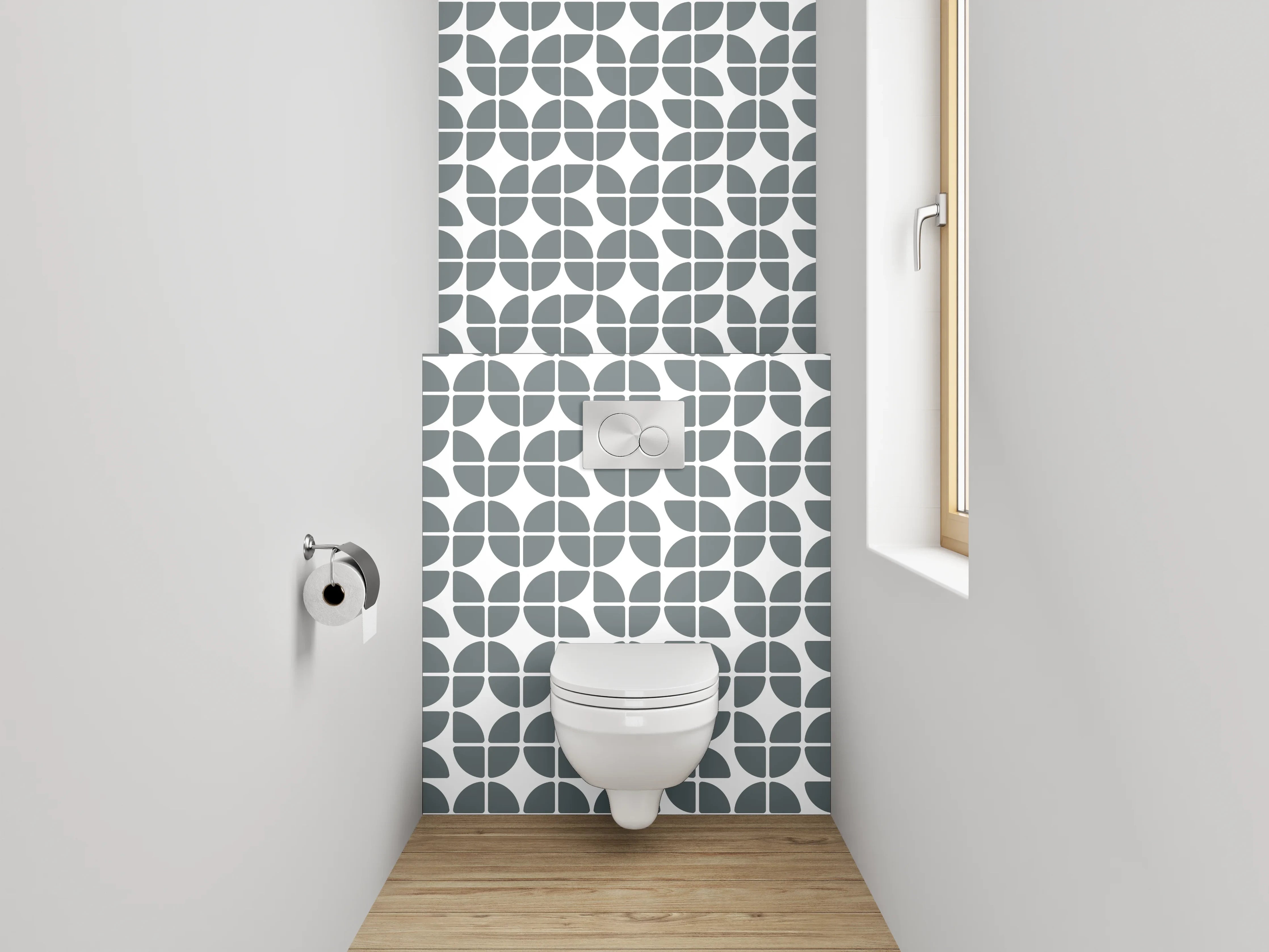 WC-Rückwand - Modernes geometrisches Retro-Muster Grau Weiß