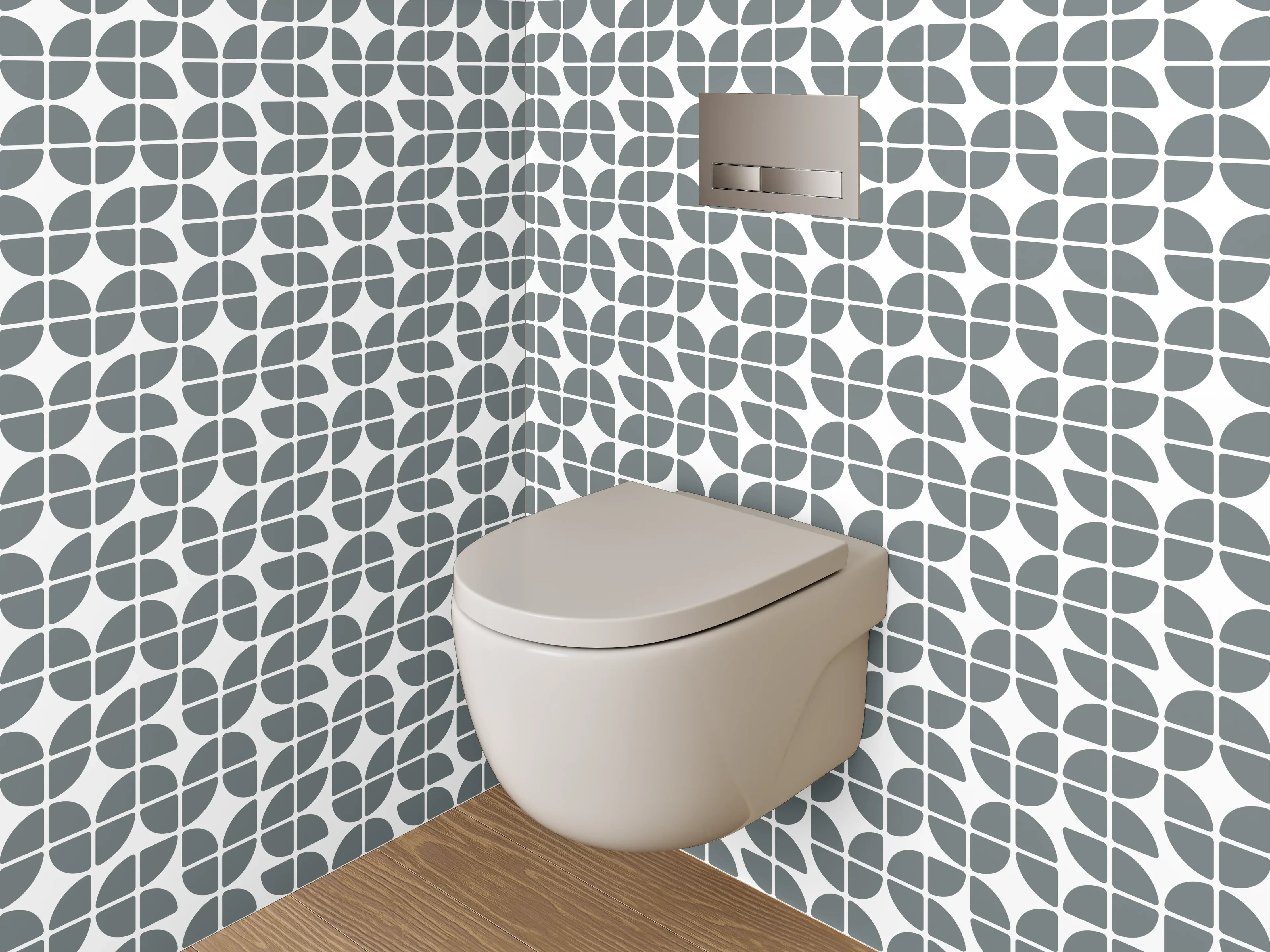 WC-Rückwand - Modernes geometrisches Retro-Muster Grau Weiß