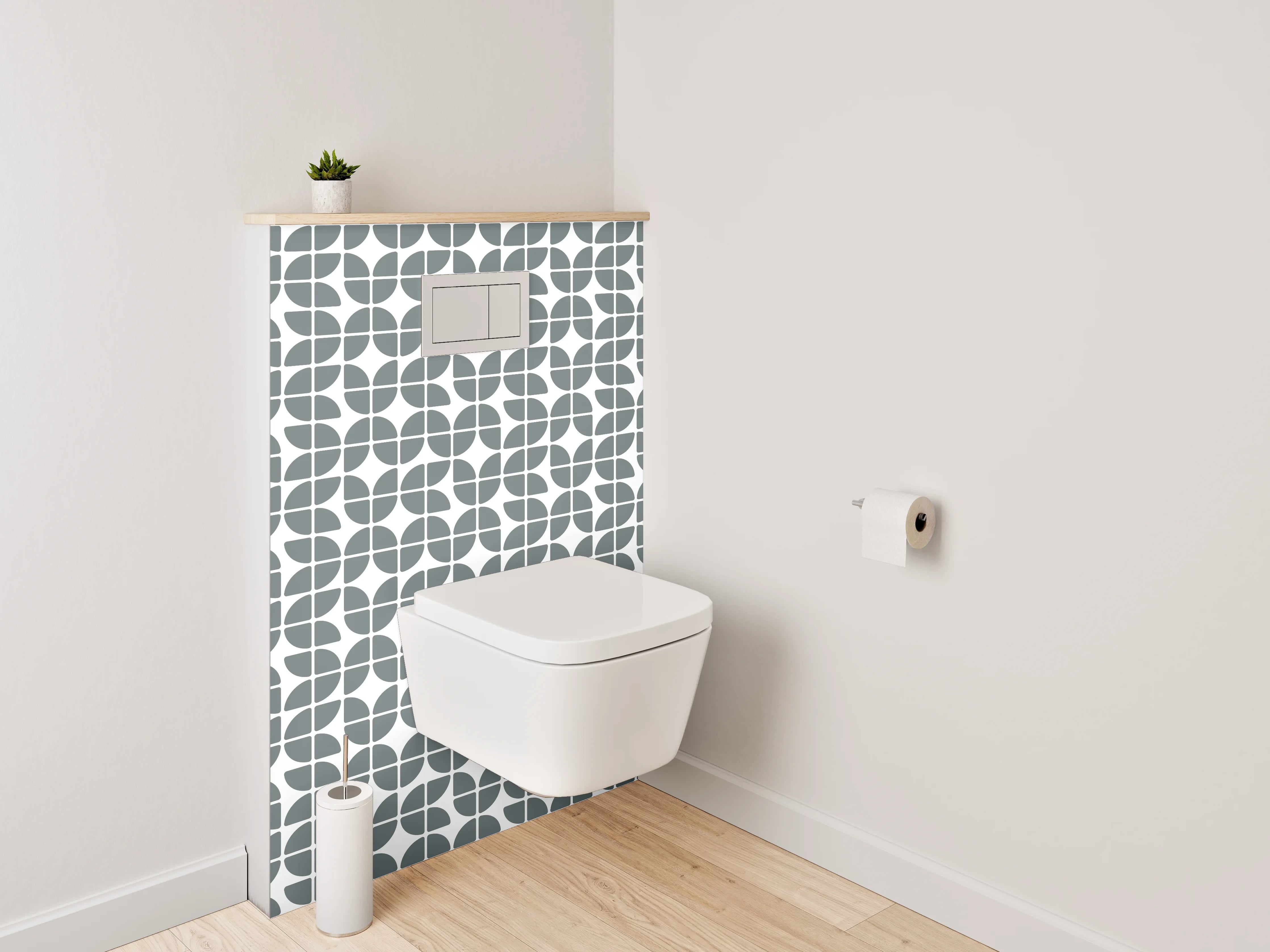 WC-Rückwand - Modernes geometrisches Retro-Muster Grau Weiß
