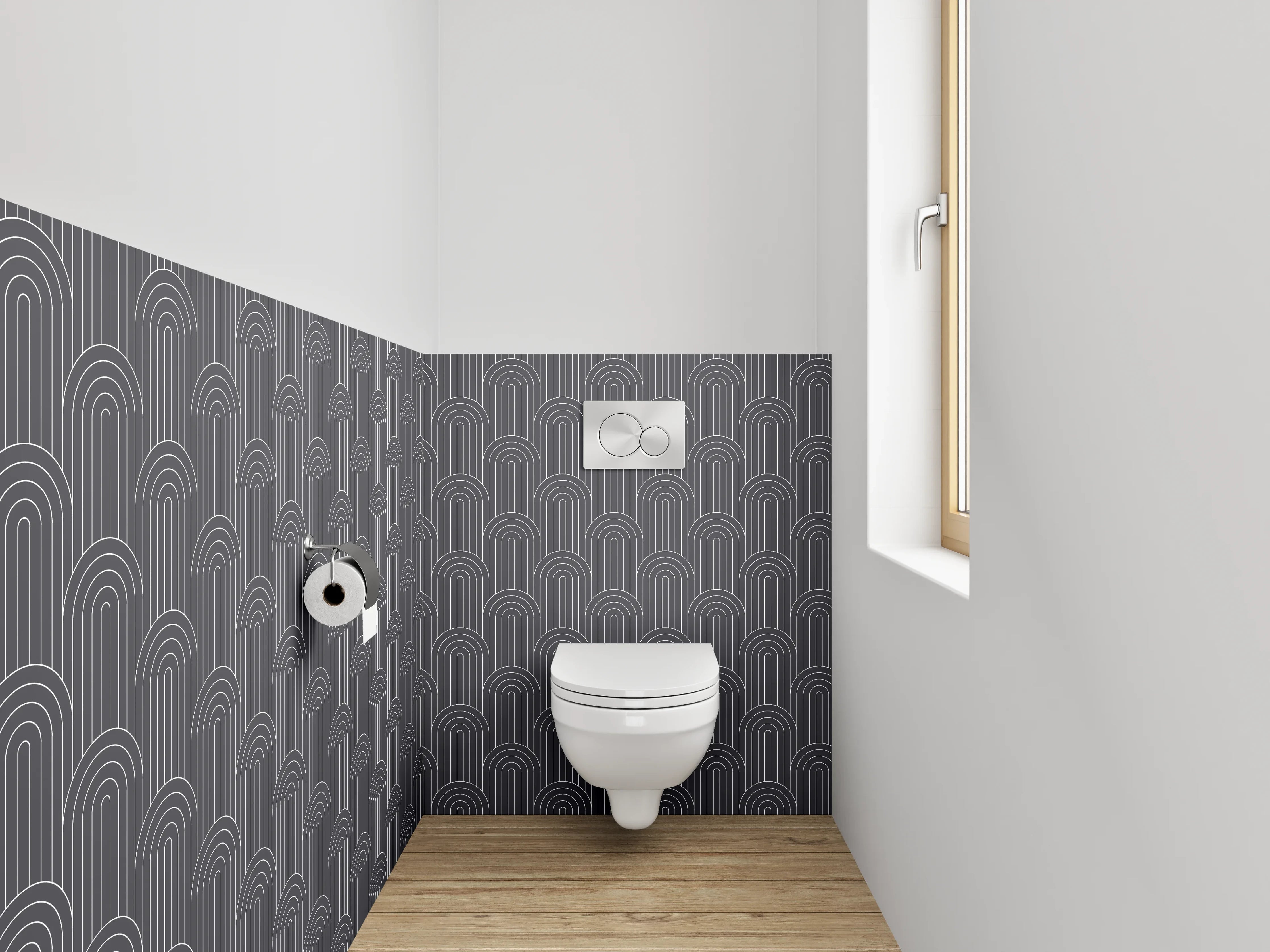 WC-Rückwand - Modernes grafisches Bogenmuster Grau
