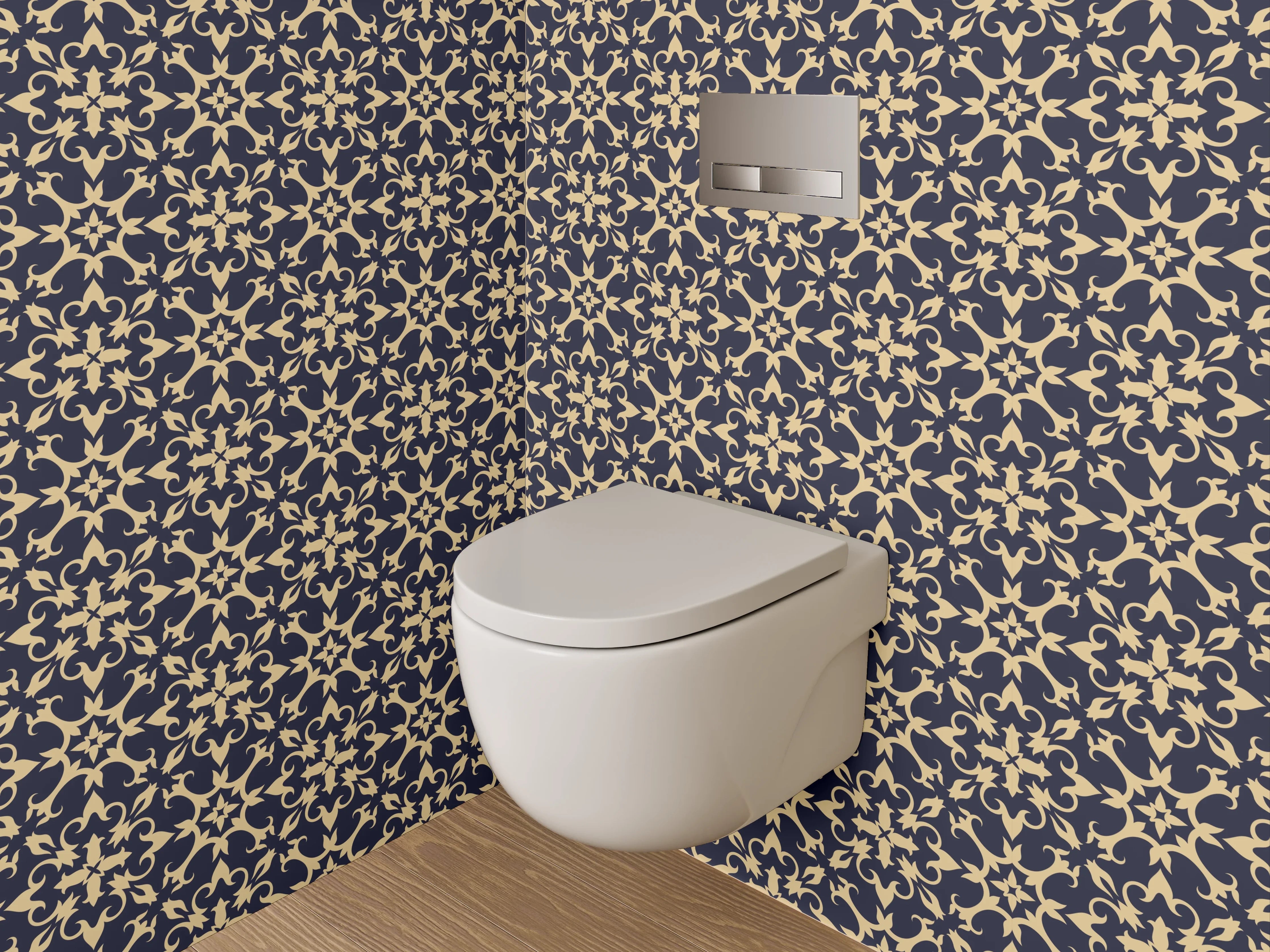 WC-Rückwand - Modernes grafisches Kachelmuster Gelb Blau