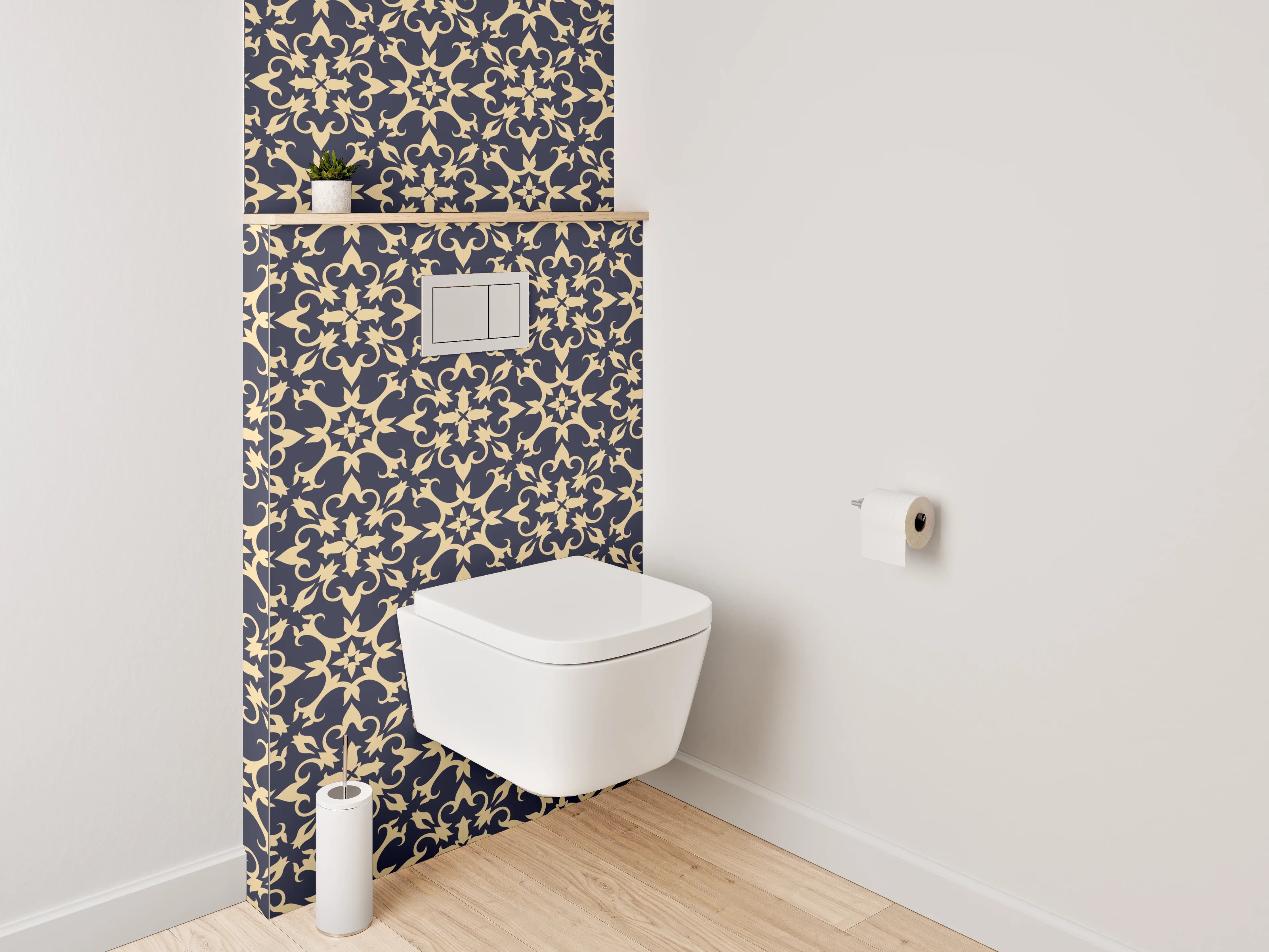 WC-Rückwand - Modernes grafisches Kachelmuster Gelb Blau