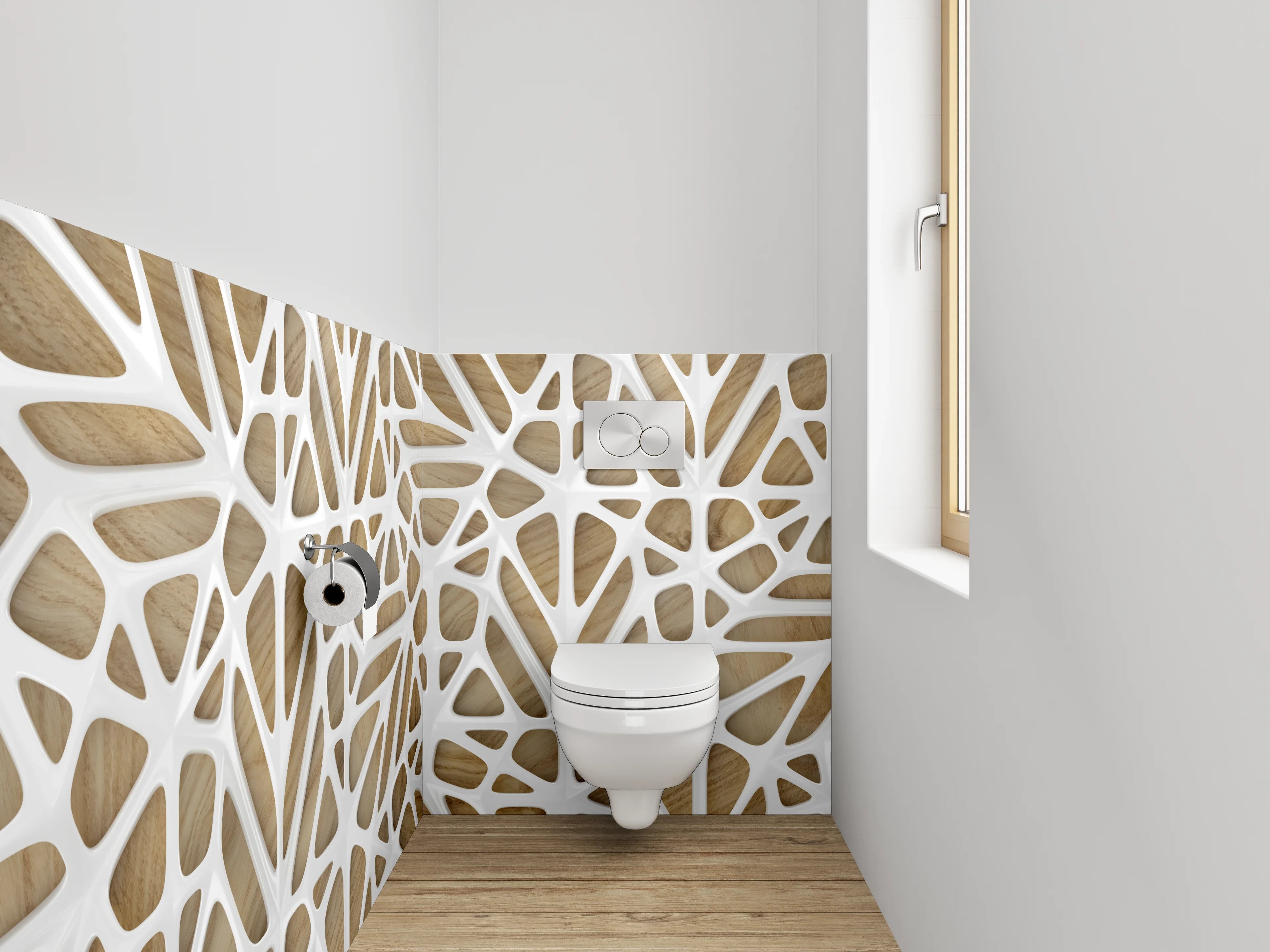 WC-Rückwand - Modernes organisches Muster Holz Weiß