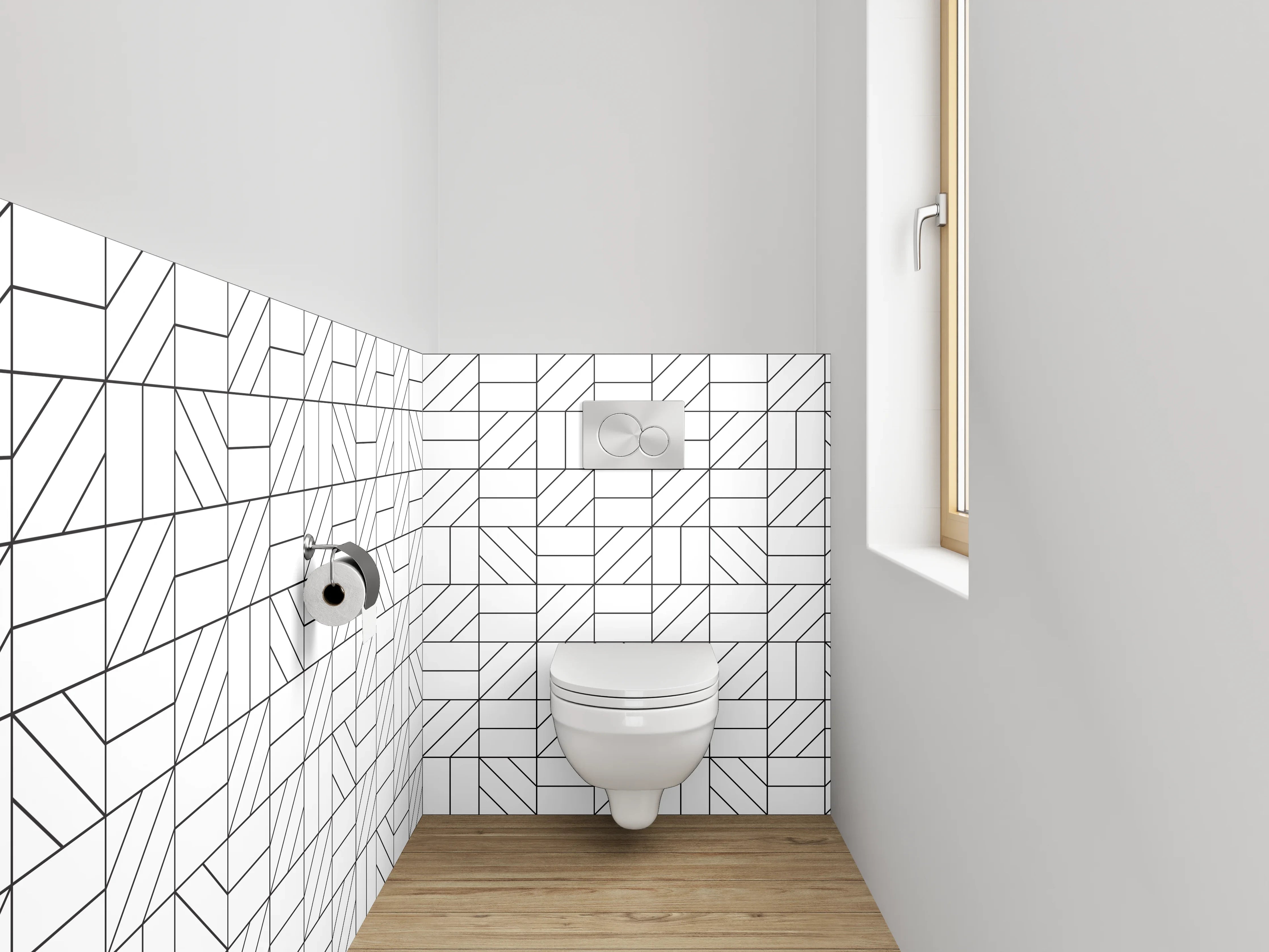 WC-Rückwand - Modernes weiß-graues Fliesenmuster