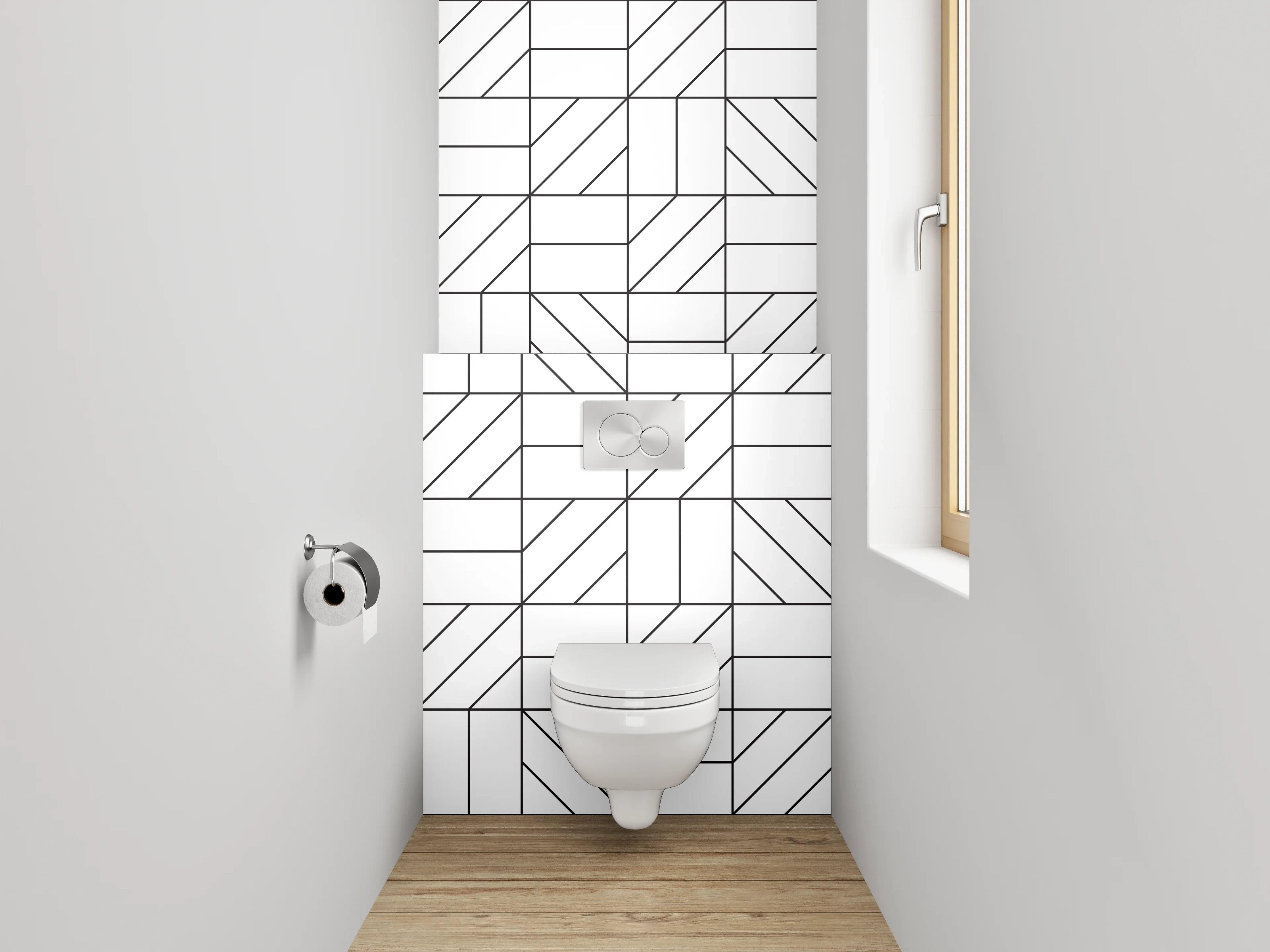 WC-Rückwand - Modernes weiß-graues Fliesenmuster