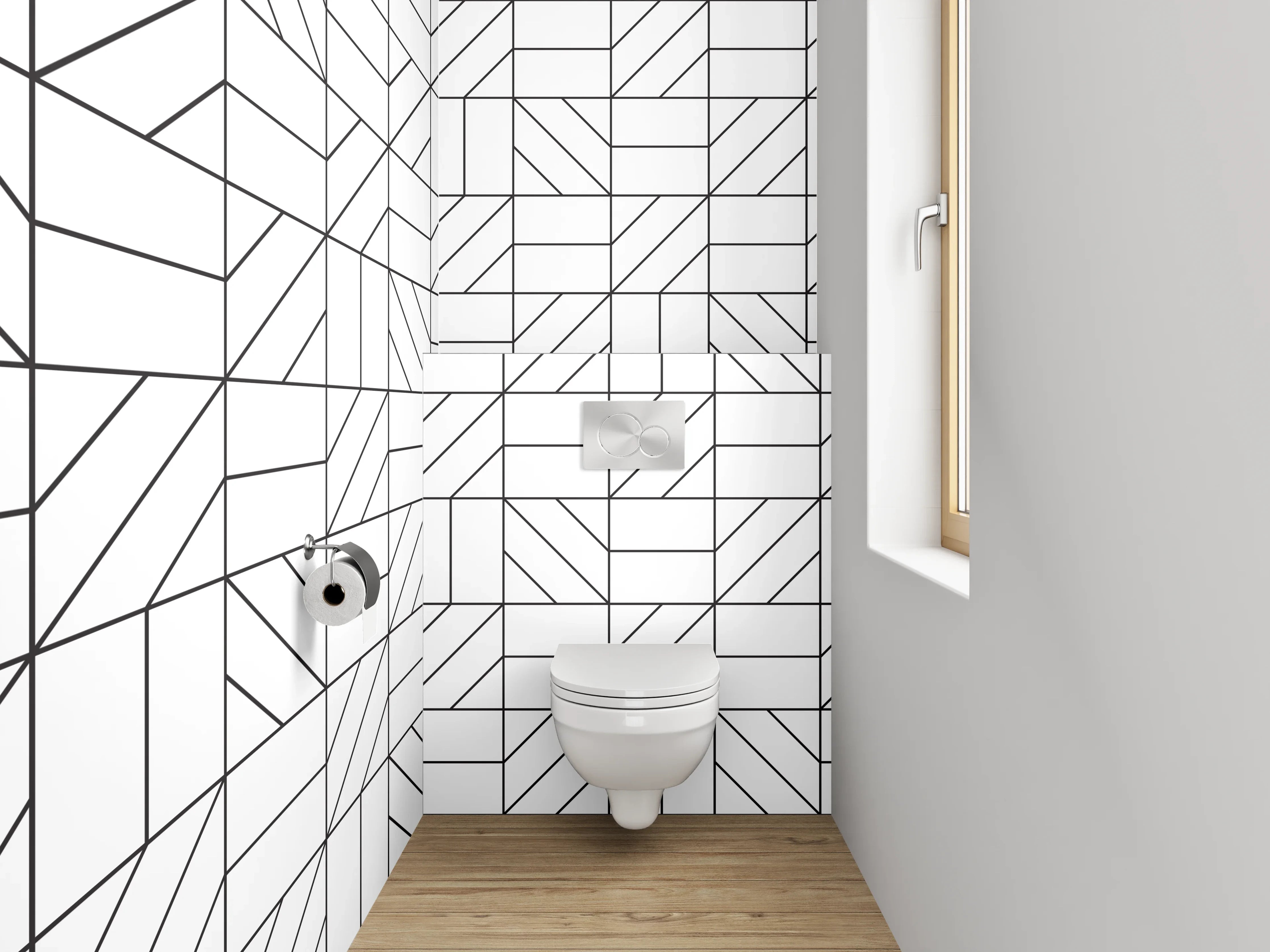 WC-Rückwand - Modernes weiß-graues Fliesenmuster