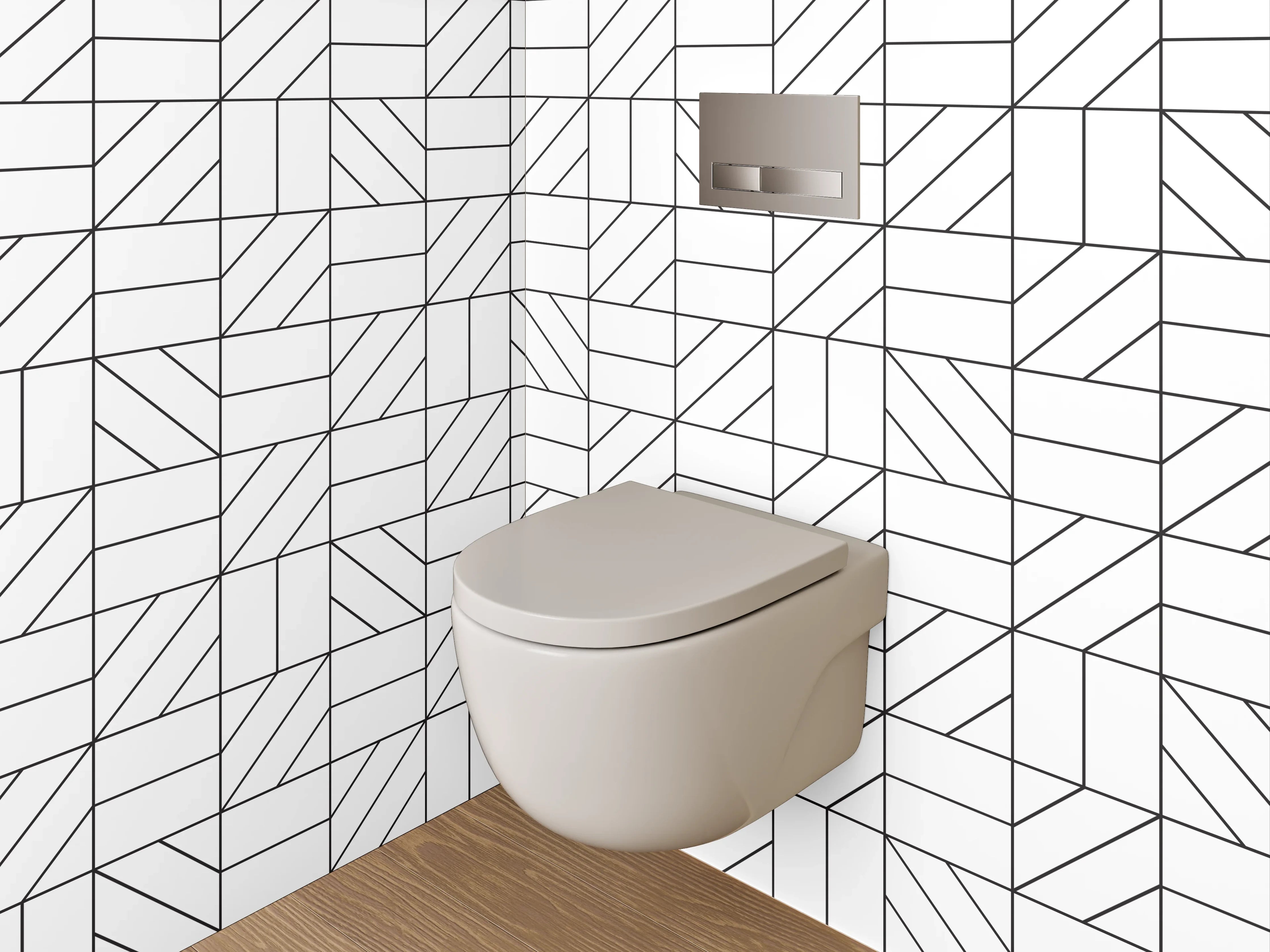 WC-Rückwand - Modernes weiß-graues Fliesenmuster