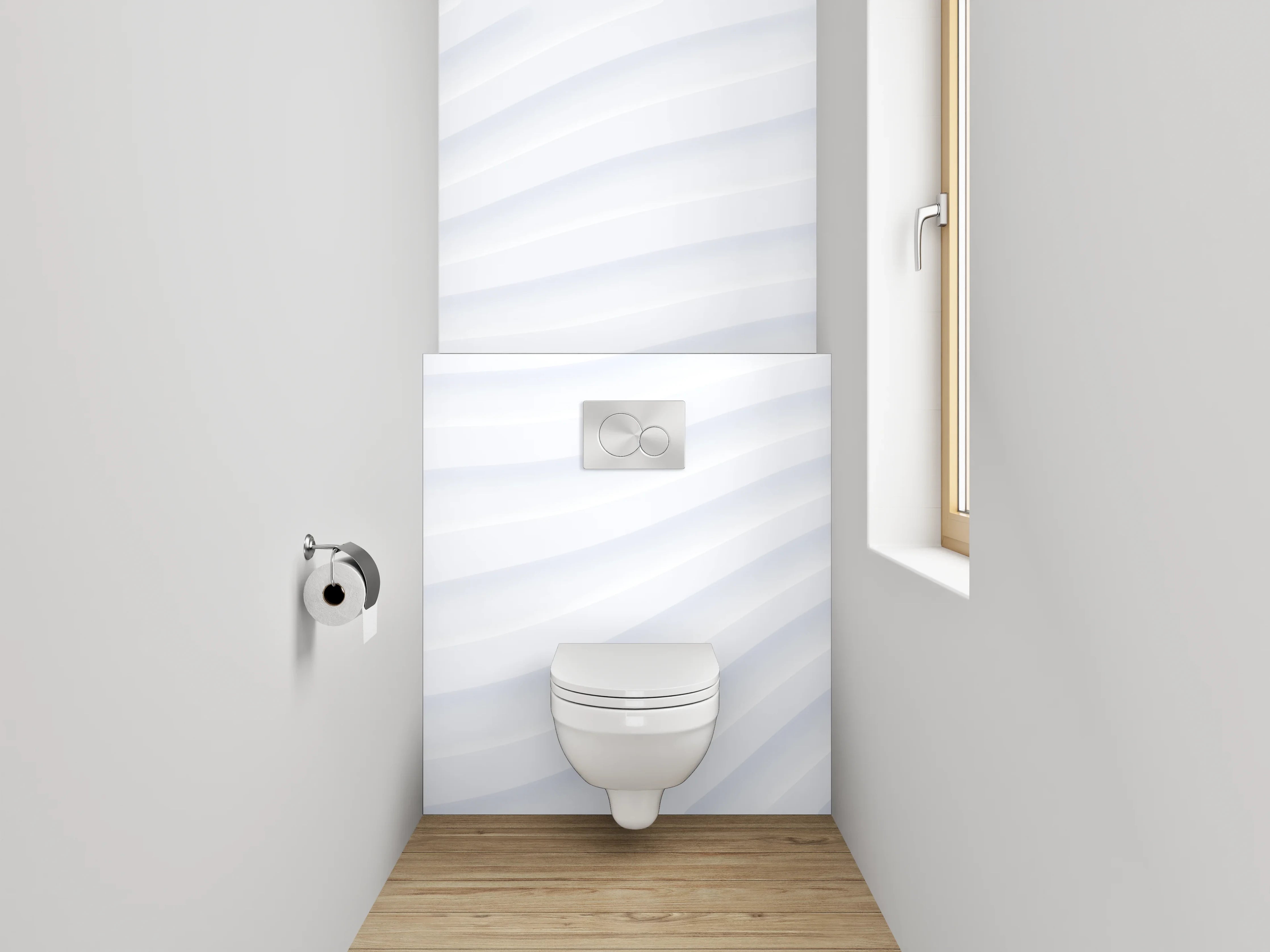 WC-Rückwand - Modernes weiß-graues Wellenmuster