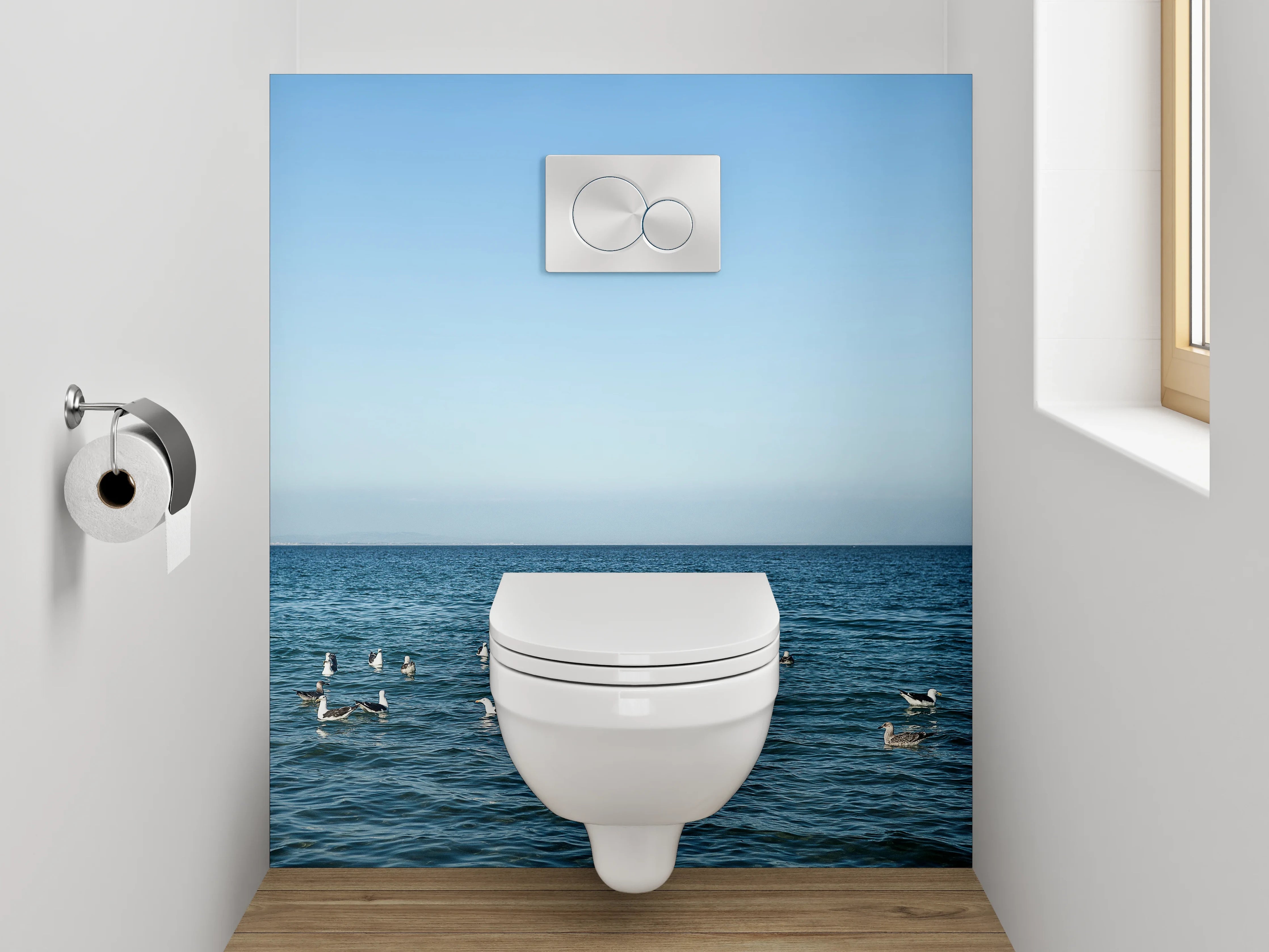 WC-Rückwand - Möwen auf dem Meer – maritime Ruhe